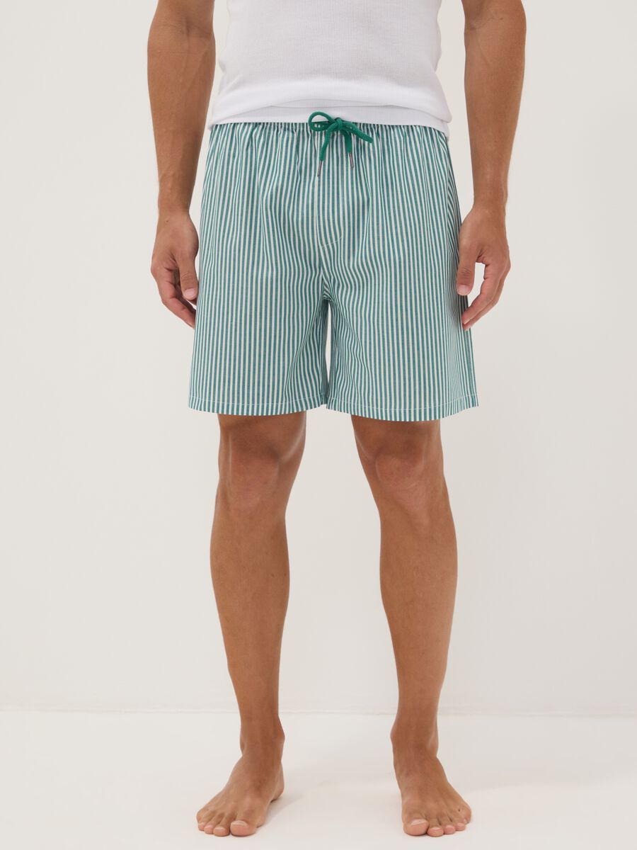 Green striped organic cotton pyjama shorts_1