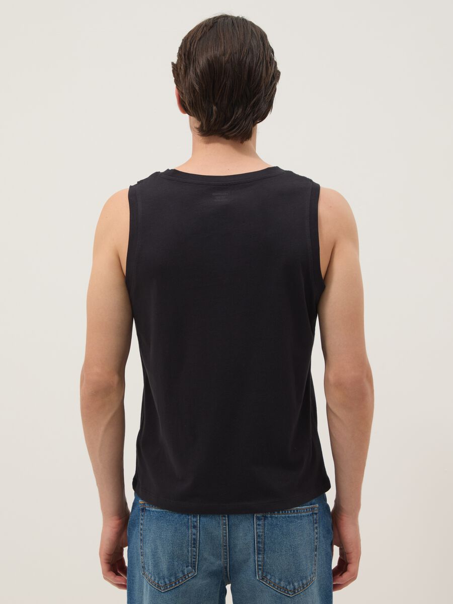 Black crew-neck cotton vest top, regular fit_3