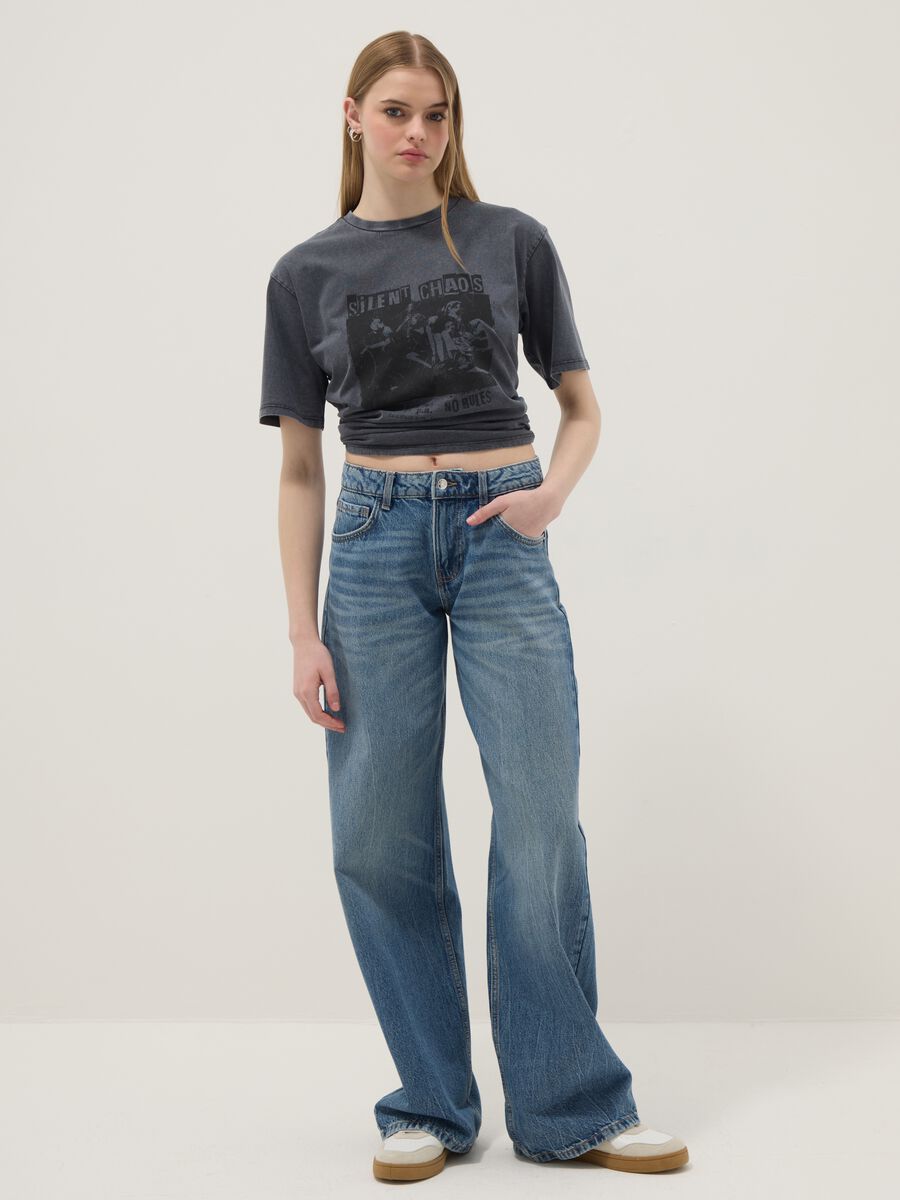 Grey pure cotton relaxed fit T-shirt with print_2