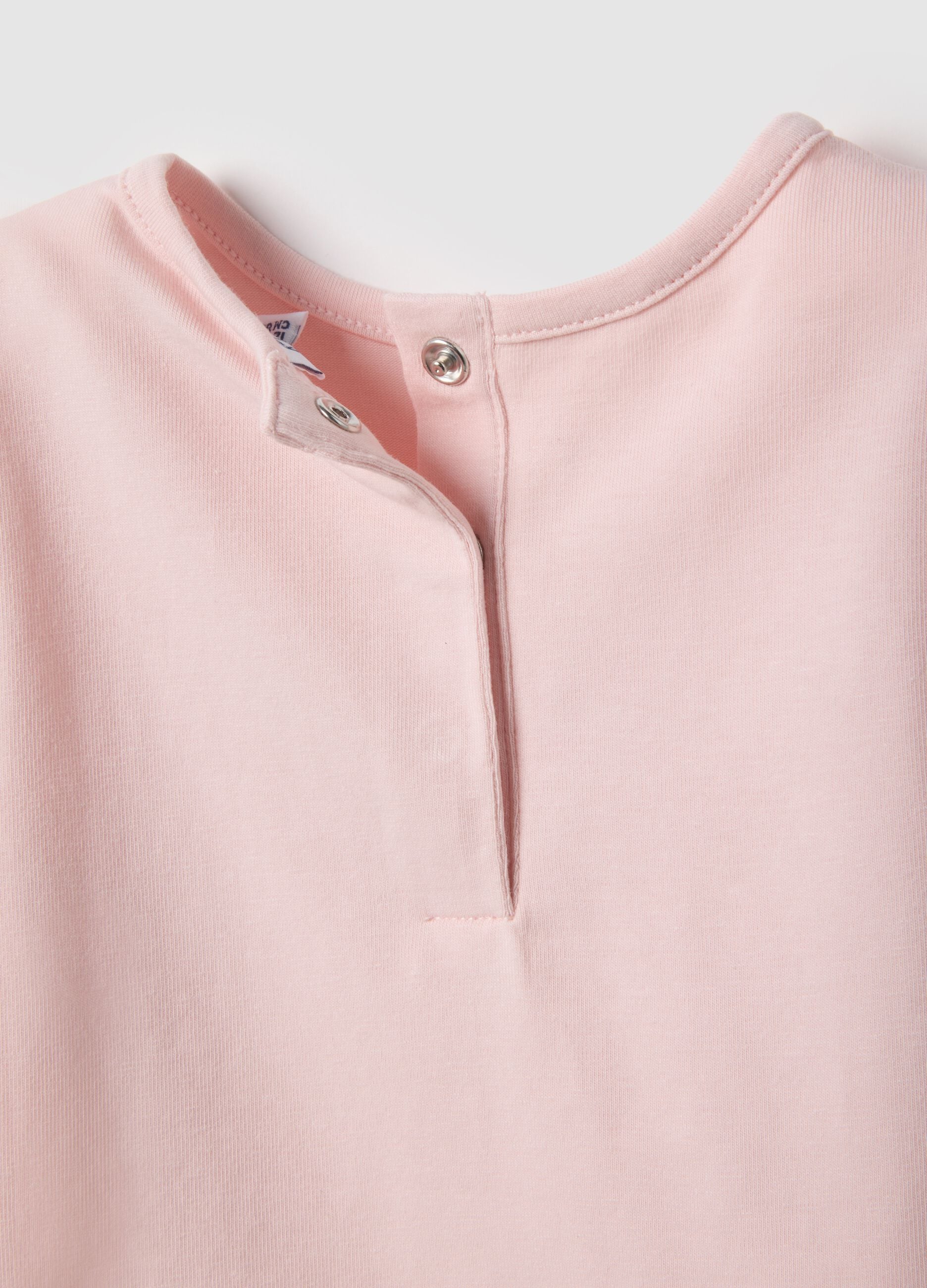 Pink Long Sleeve Cotton Stretch T-shirt with Bow Accent