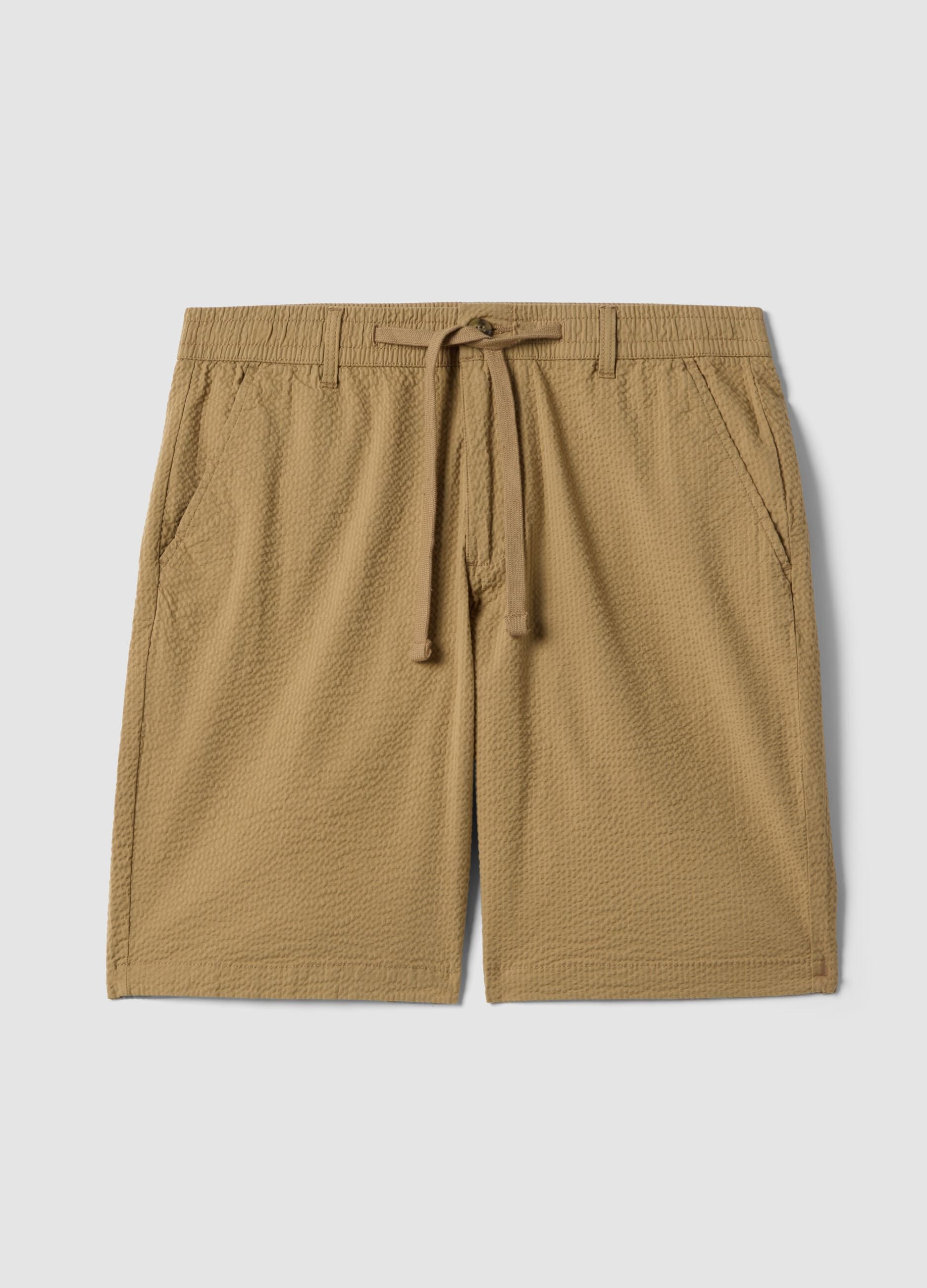 Beige stretch cotton chino shorts, regular fit