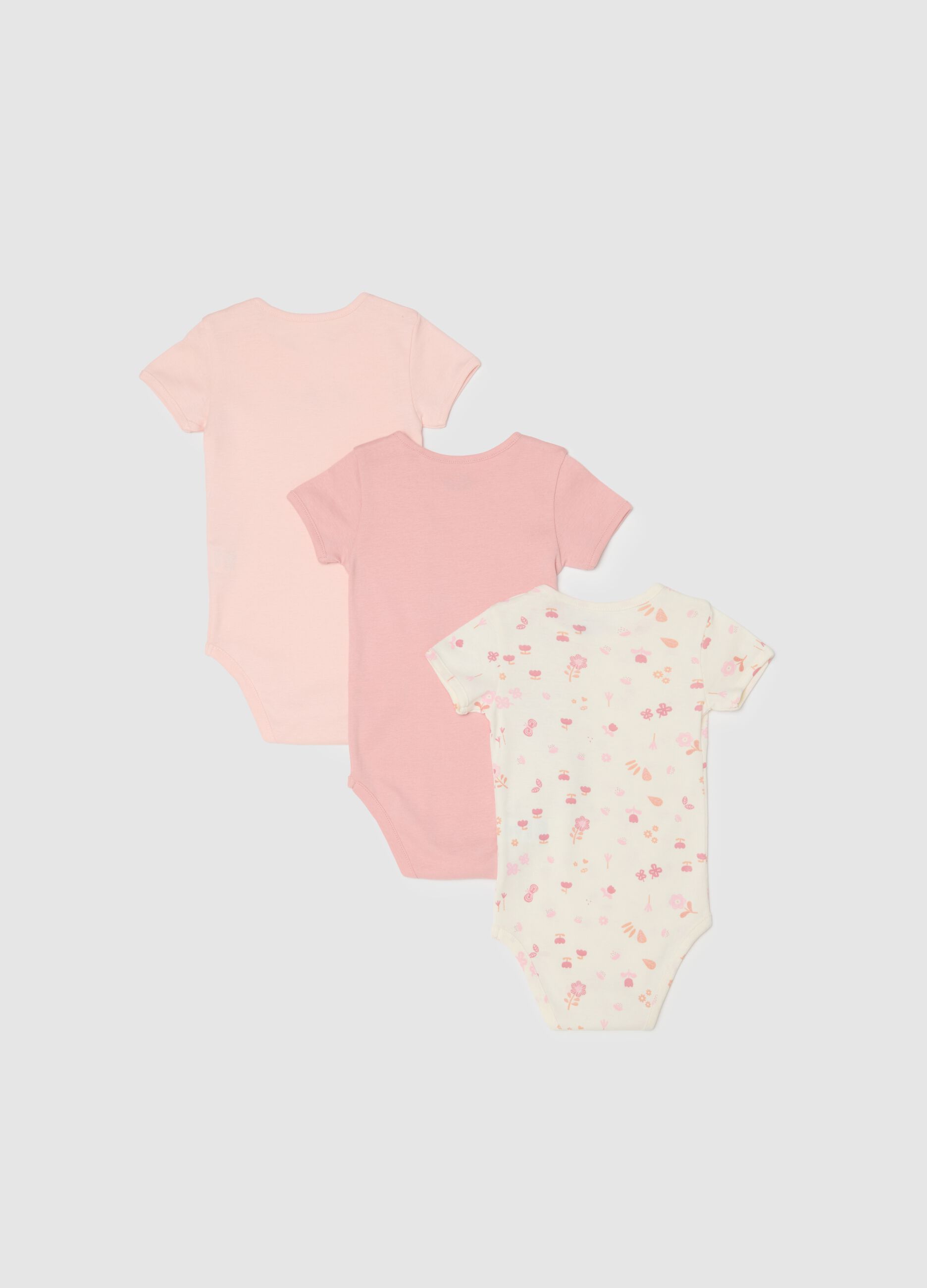 Multicolour short-sleeve bodysuit tripack for baby girls in pure cotton