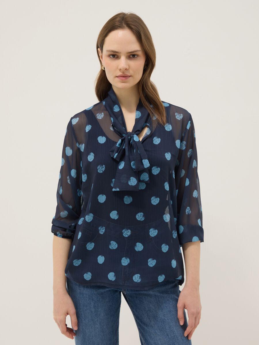 Multicolour Long Sleeve Blouse with Polka Dots, Regular Fit_0