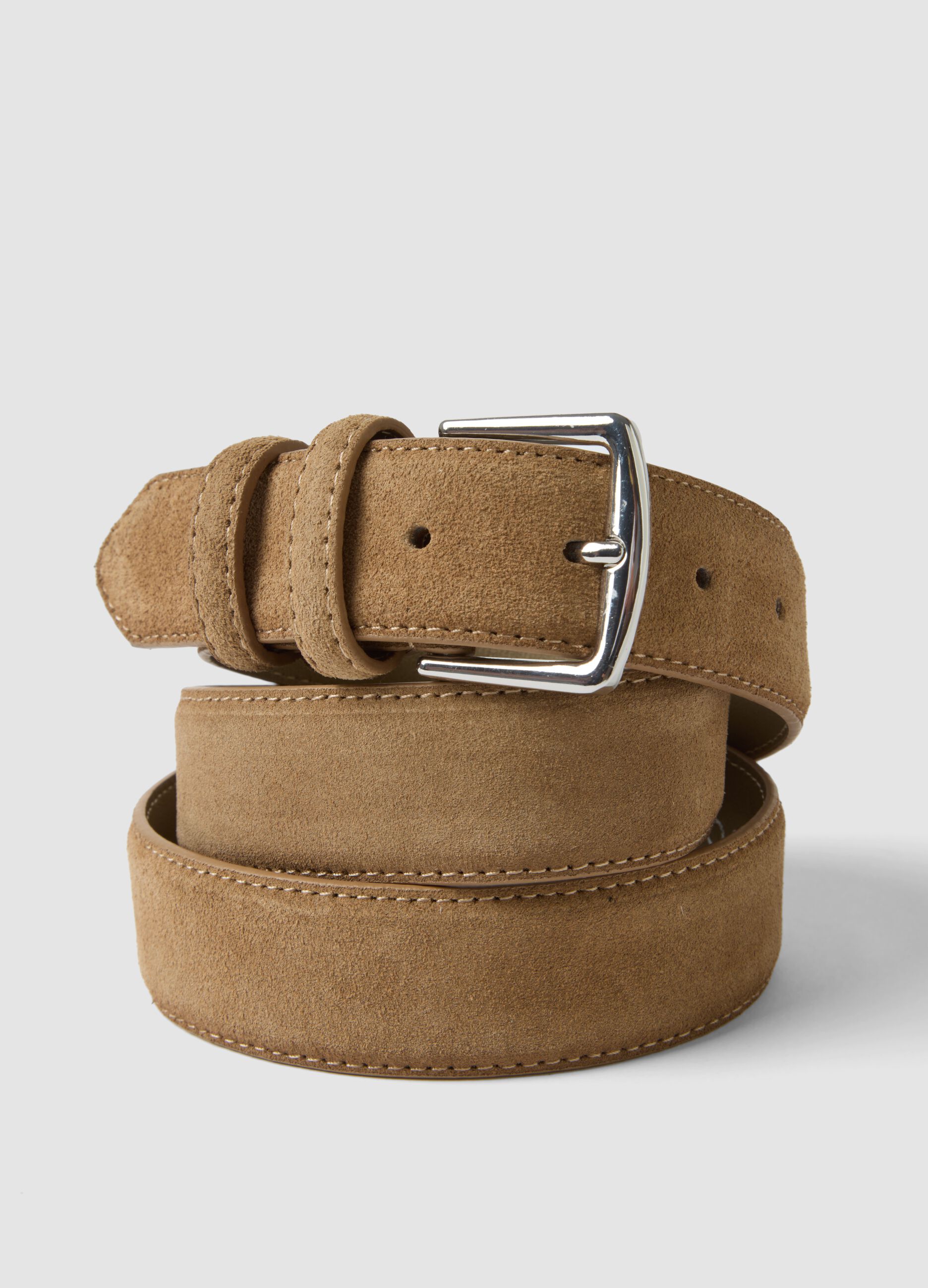 Beige genuine suede leather belt