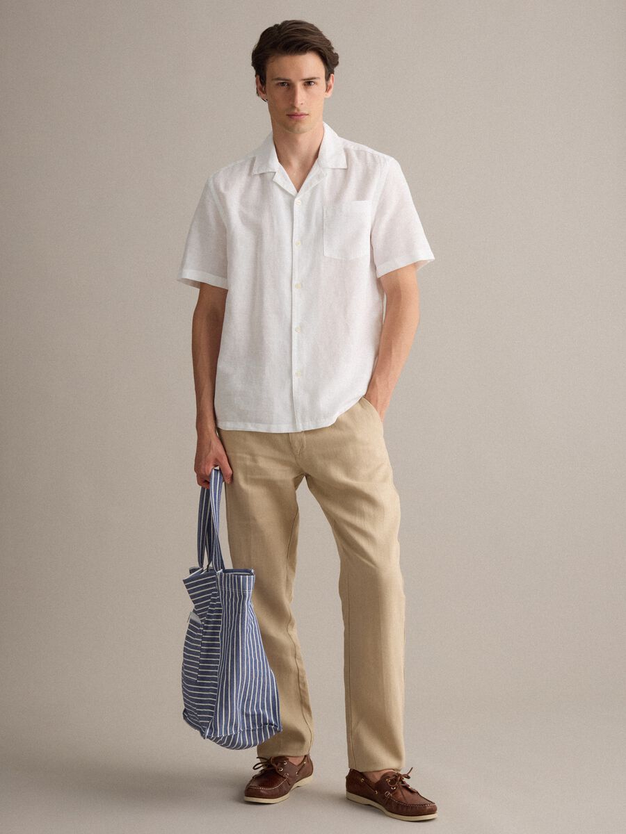 White linen-cotton blend shirt with bowling collar, regular fit_2