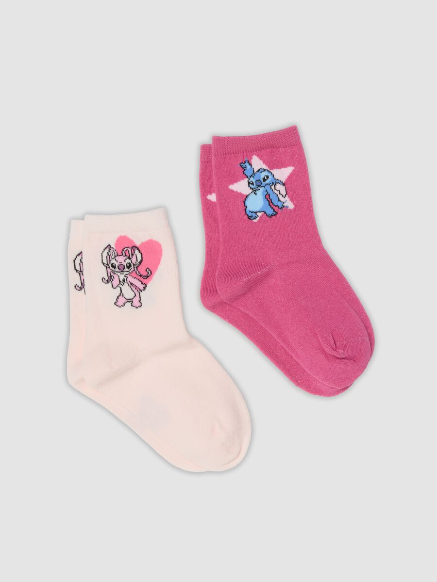 Bipack di calze midi rosa in cotone organico elasticizzato con stampa Lilo & Stitch_0