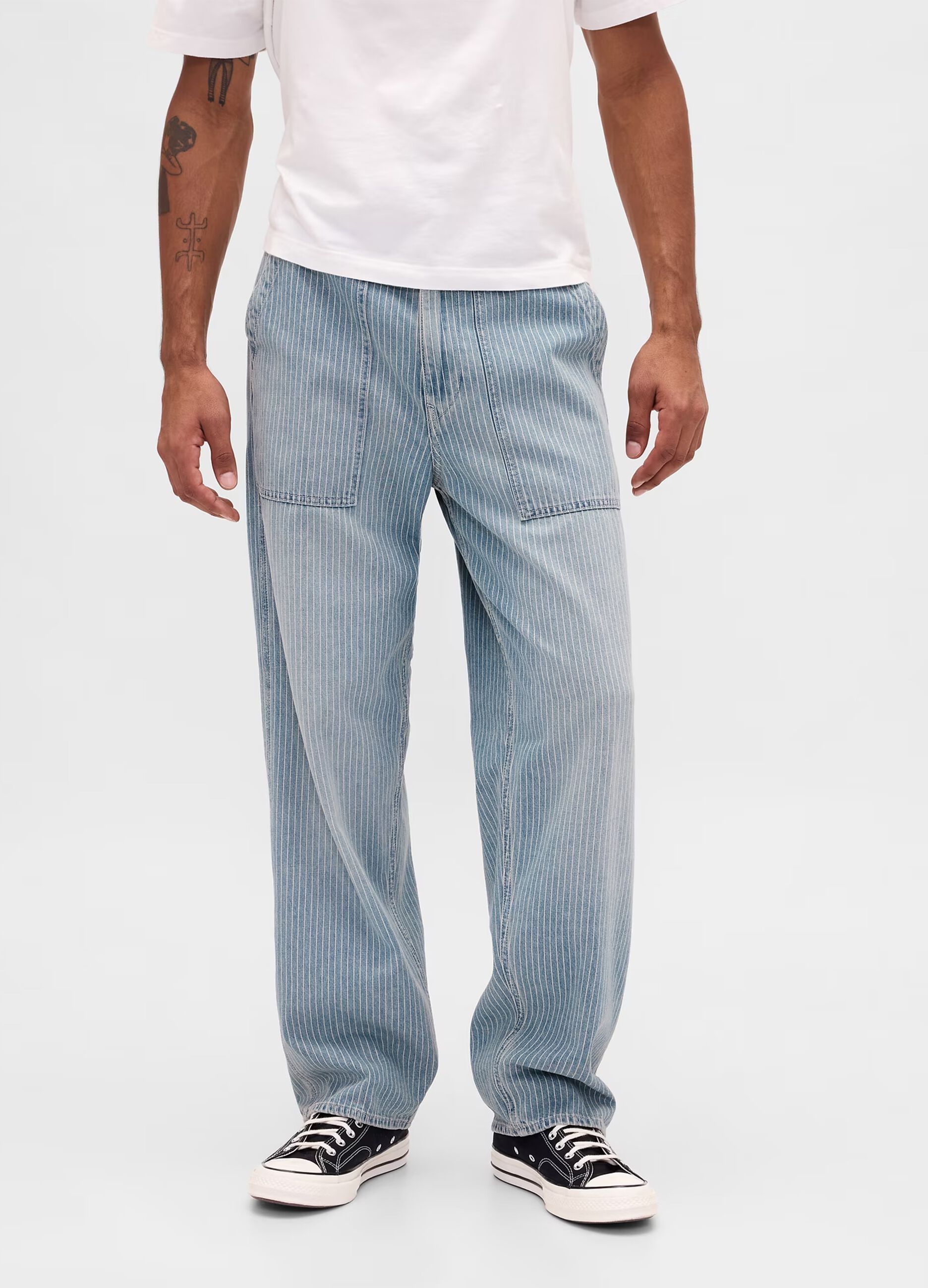 Regular fit azure pure cotton baggy jeans with five pockets
