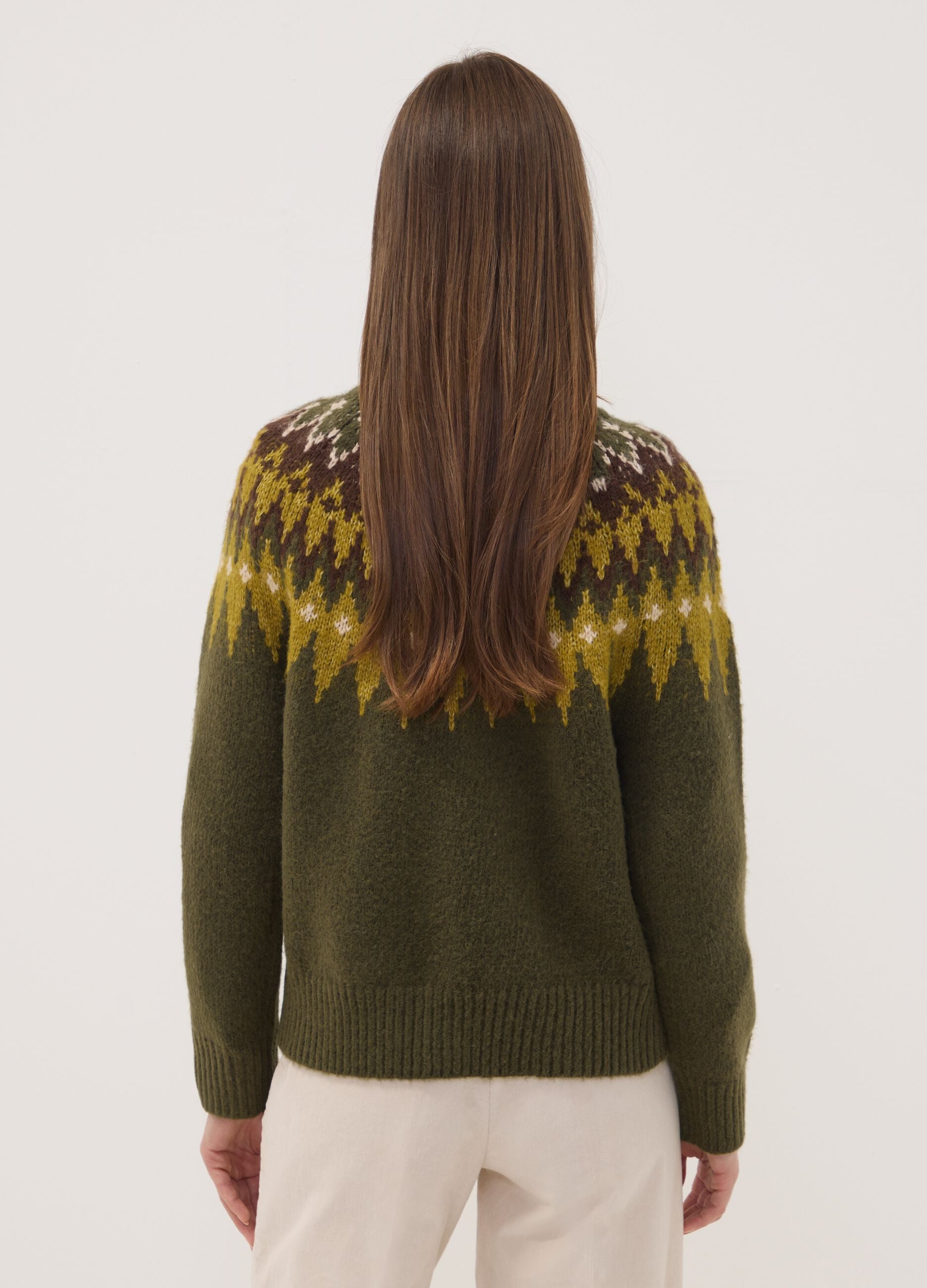 Green jacquard crew-neck jumper