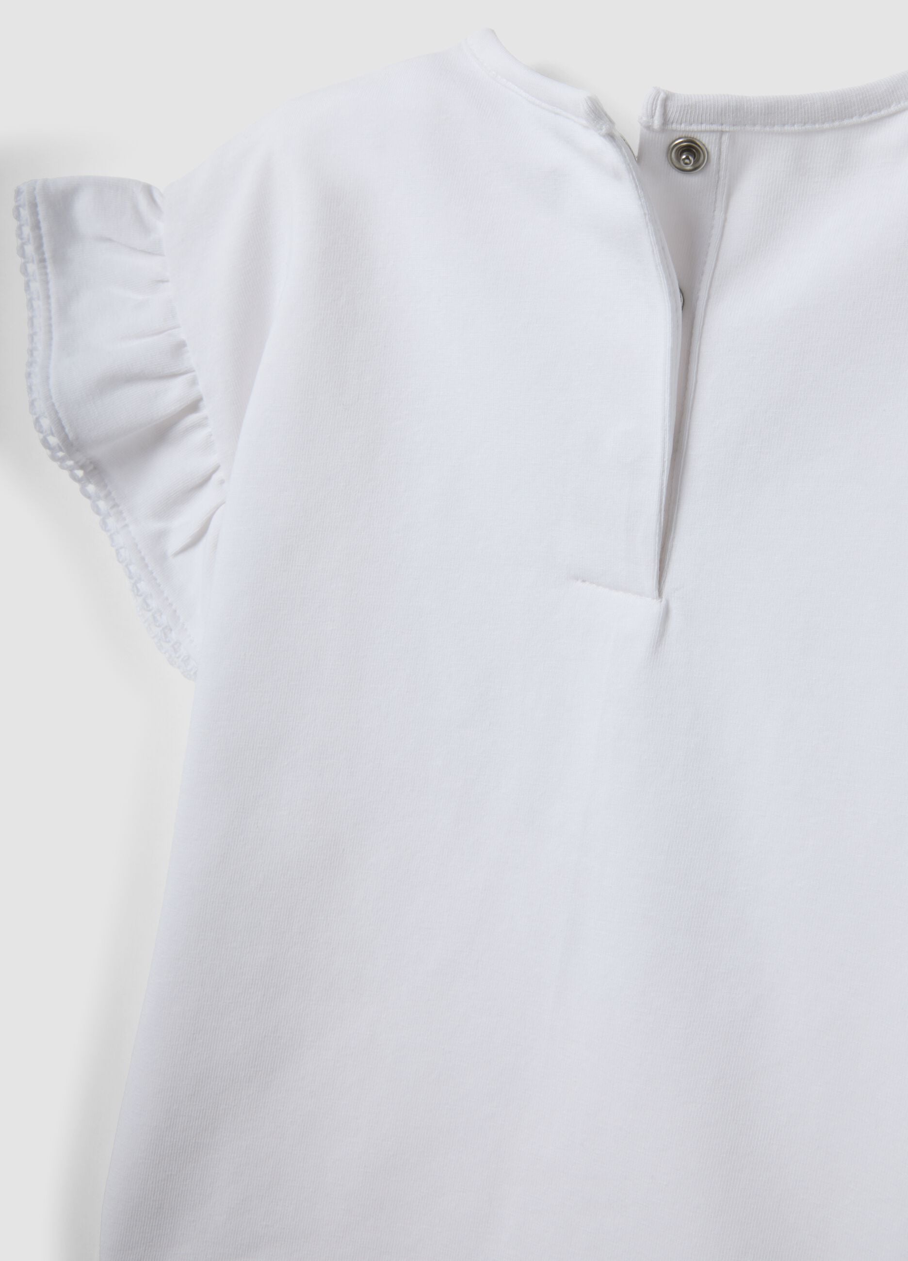 White stretch cotton T-shirt with short ruffle sleeves for baby girl, regular fit