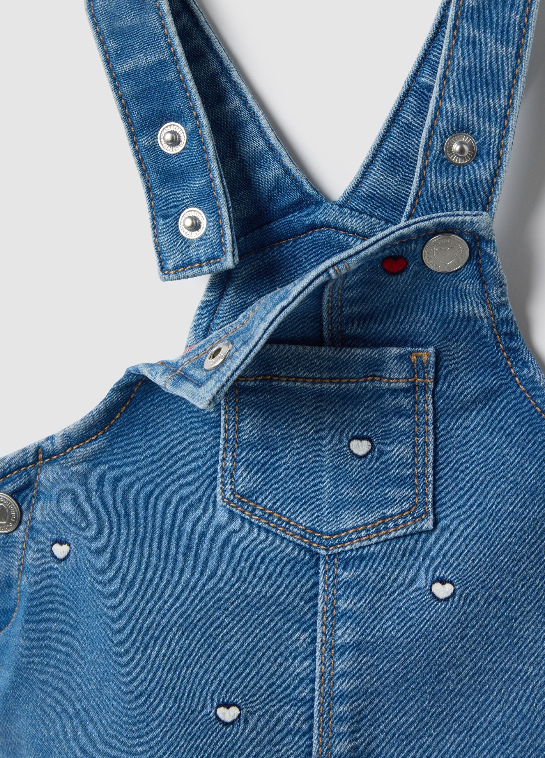Babygirl blue cotton-blend regular fit dungaree skirt with hearts