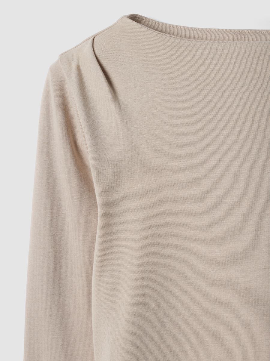 Beige pure cotton crew-neck T-shirt_5