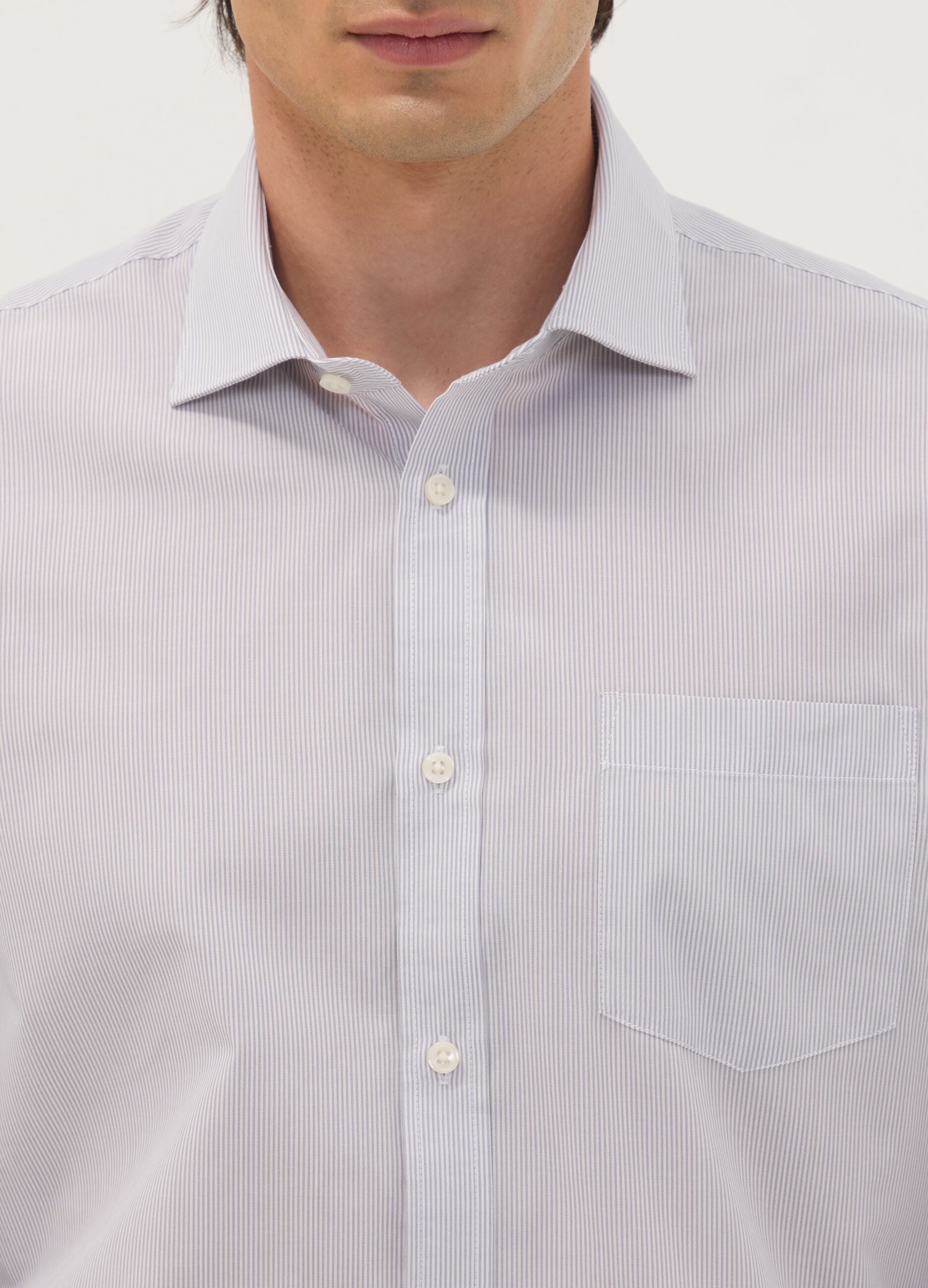 Grey easy-iron cotton-blend shirt with fine stripes, regular fit