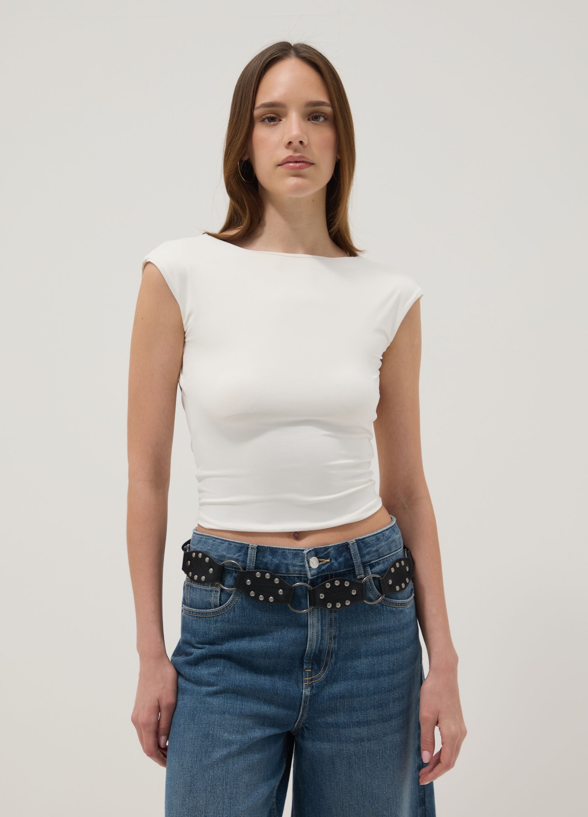 White stretch-fabric top
