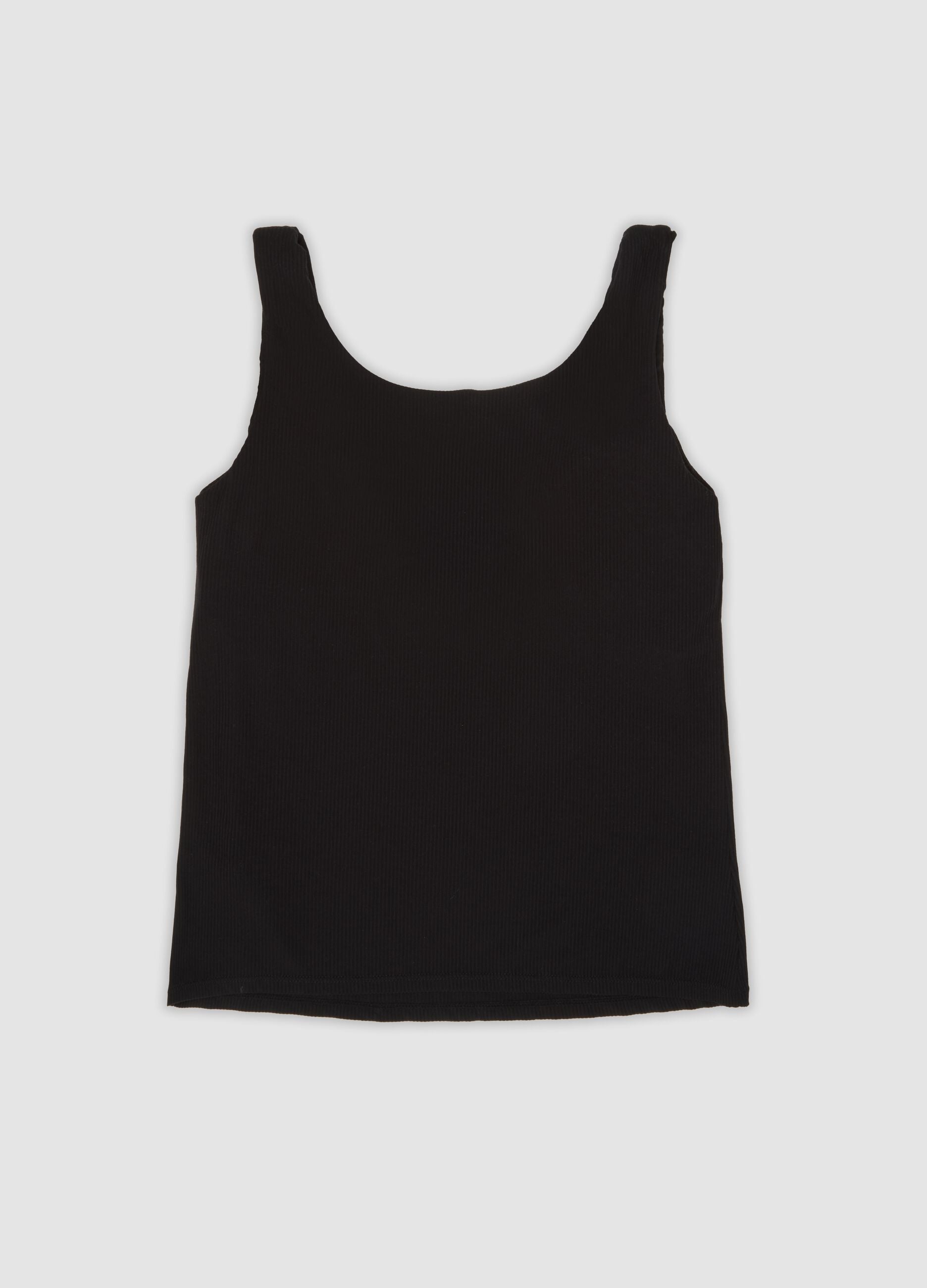 Black stretch viscose crew-neck vest top