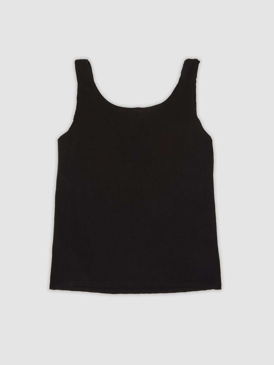 Black stretch viscose crew-neck vest top_6