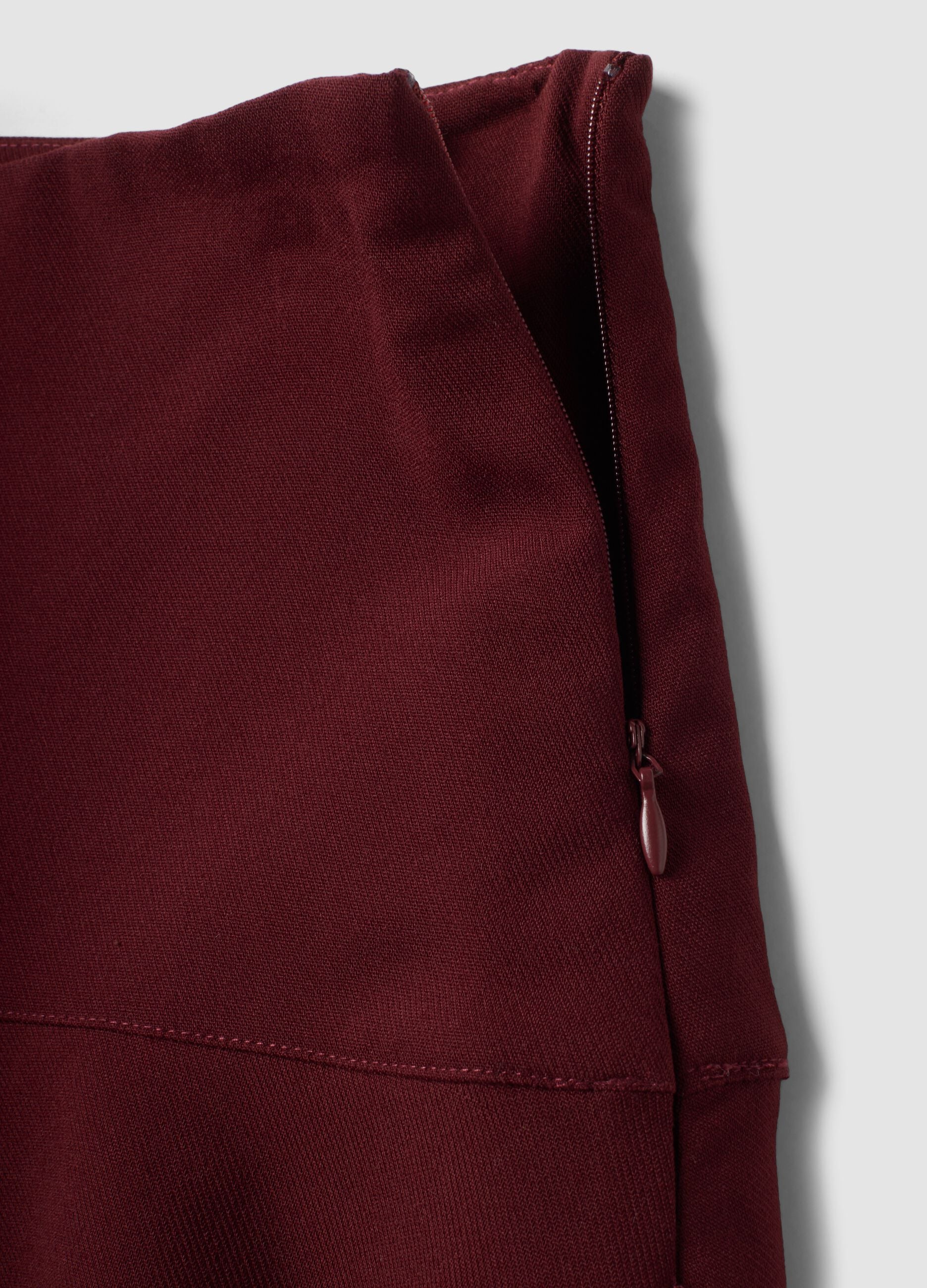 Purple stretch viscose skirt with high waistband and regular waist