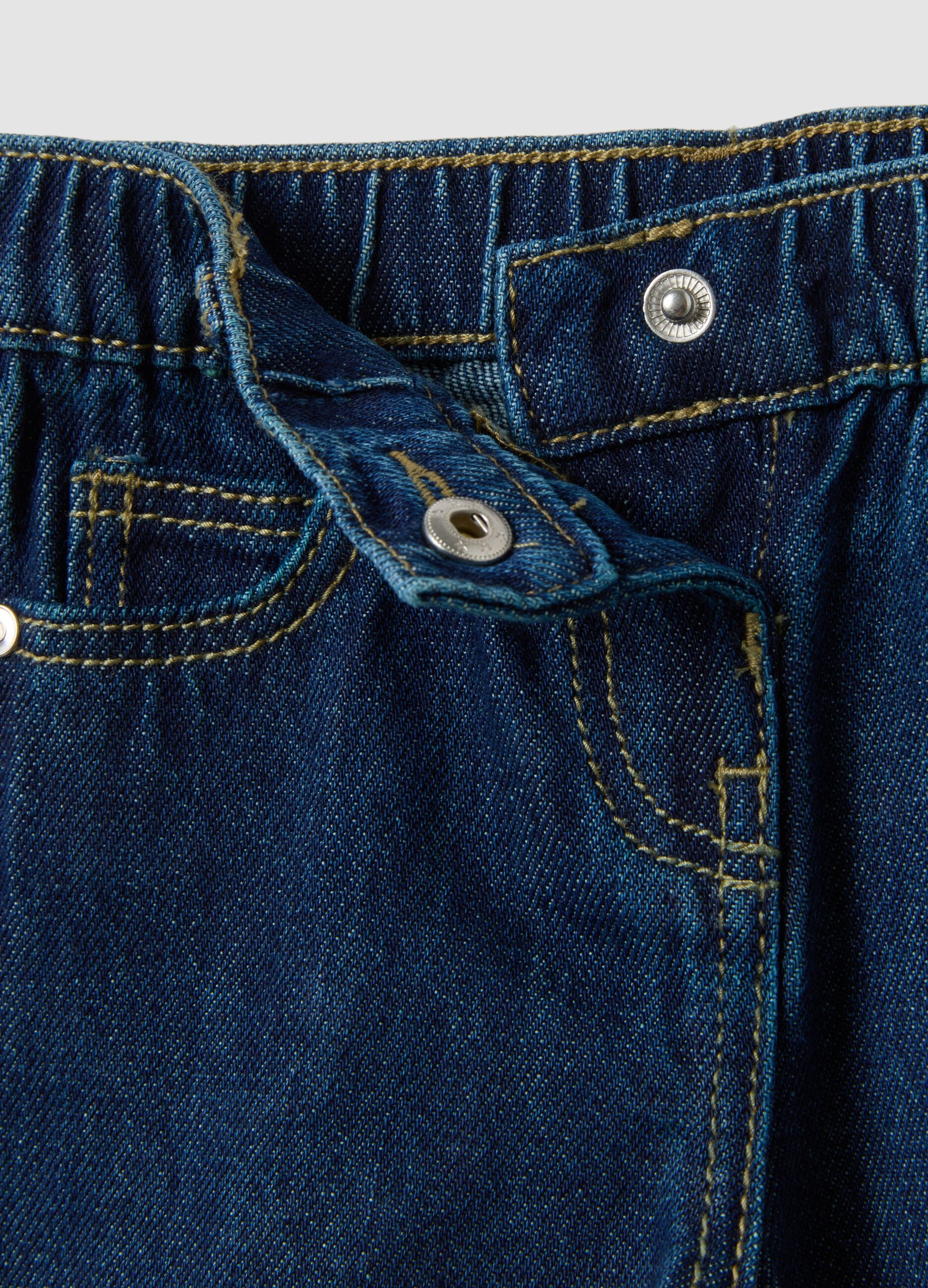 Blue denim wide-leg trousers in cotton and viscose blend for baby girl