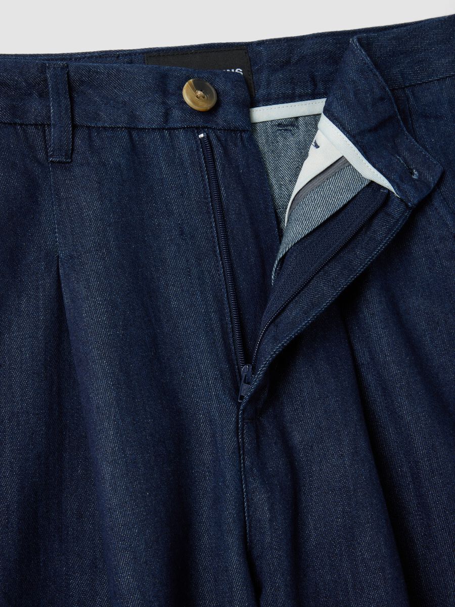 Wide leg pure cotton blue shorts_5