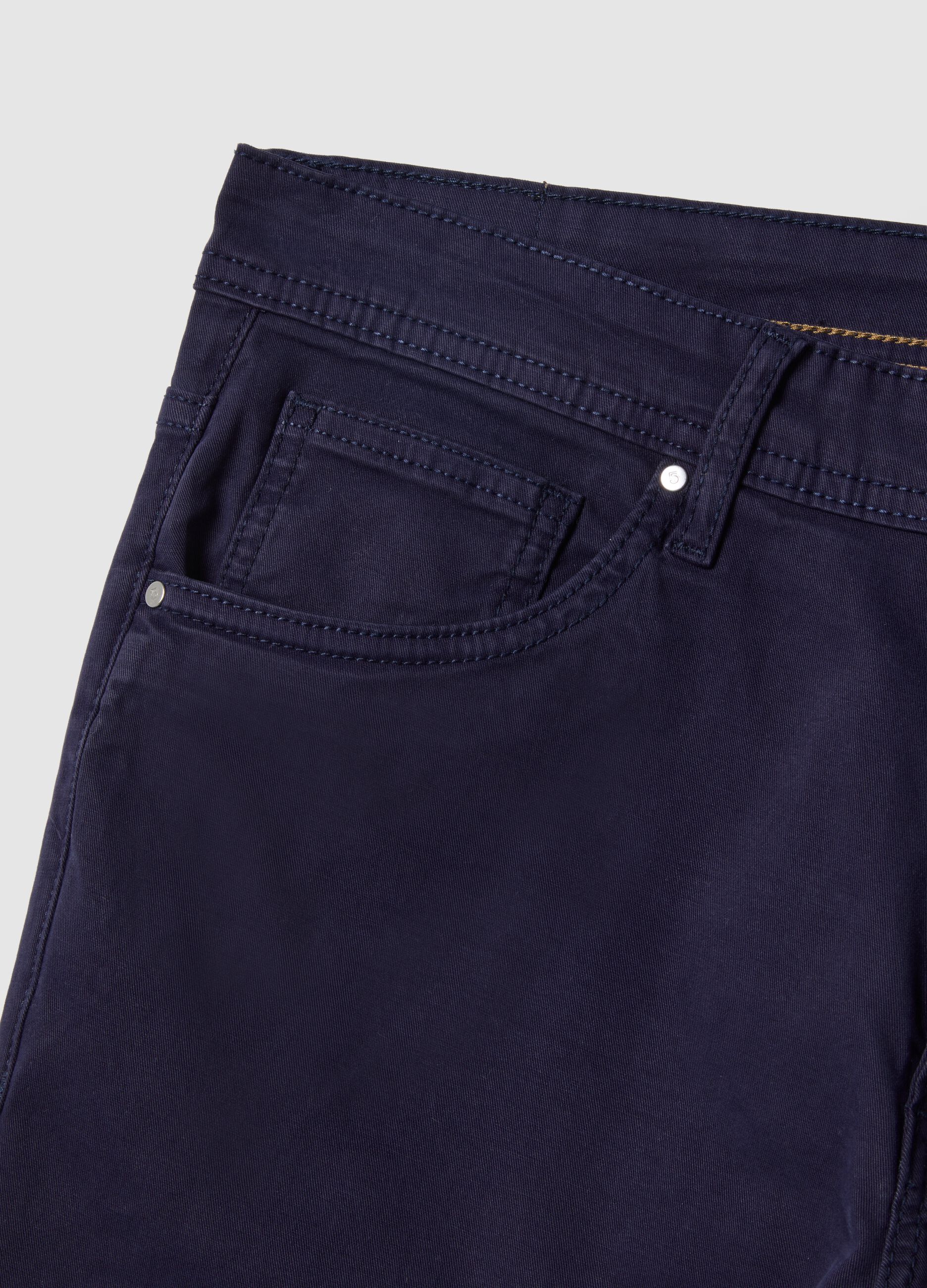 Slim Fit Elasticated Cotton Blue Trousers