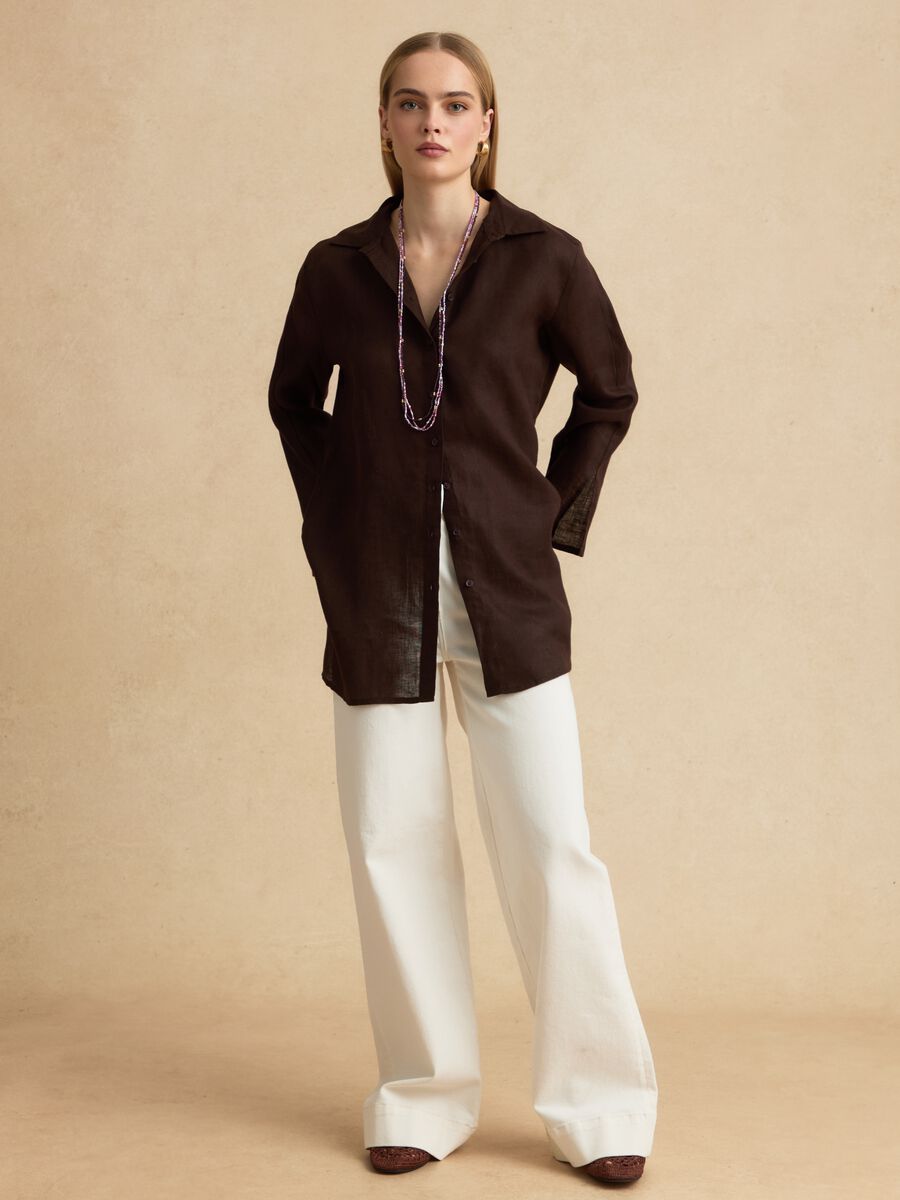 Oversized pure linen brown shirt_1
