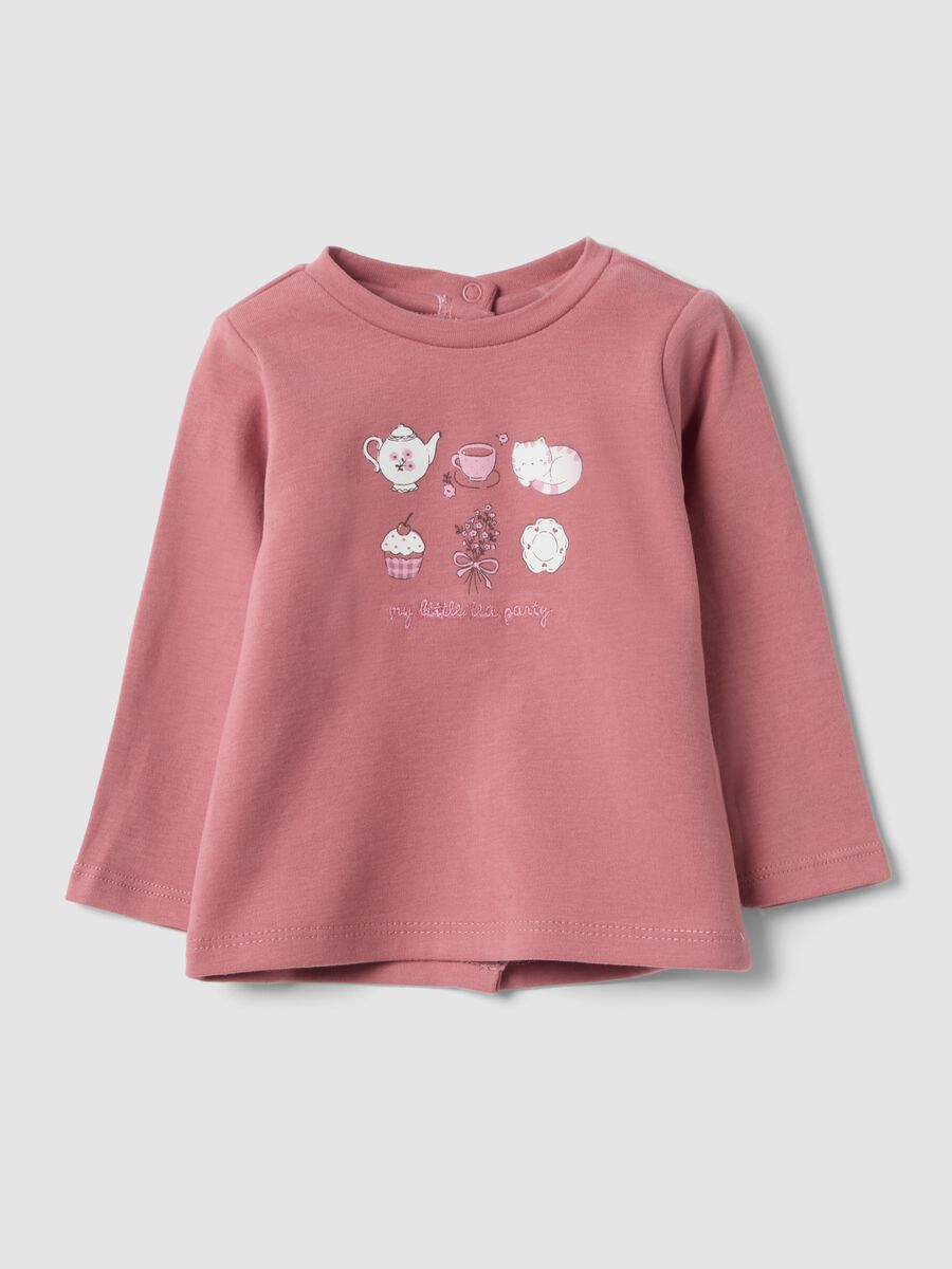 Pink pure organic cotton T-shirt with print, regular fit_0
