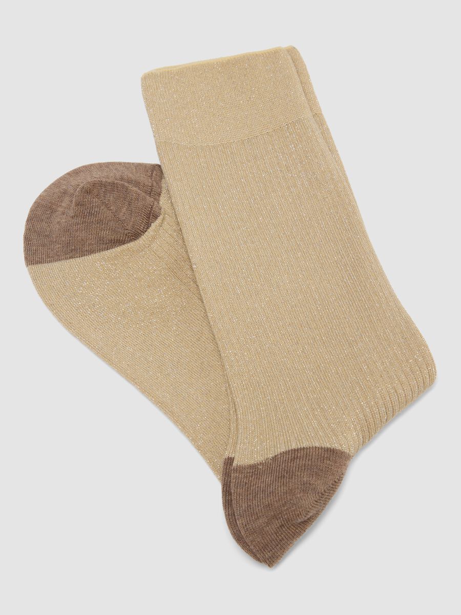 Calzini in cotone elasticizzato beige con glitter_1