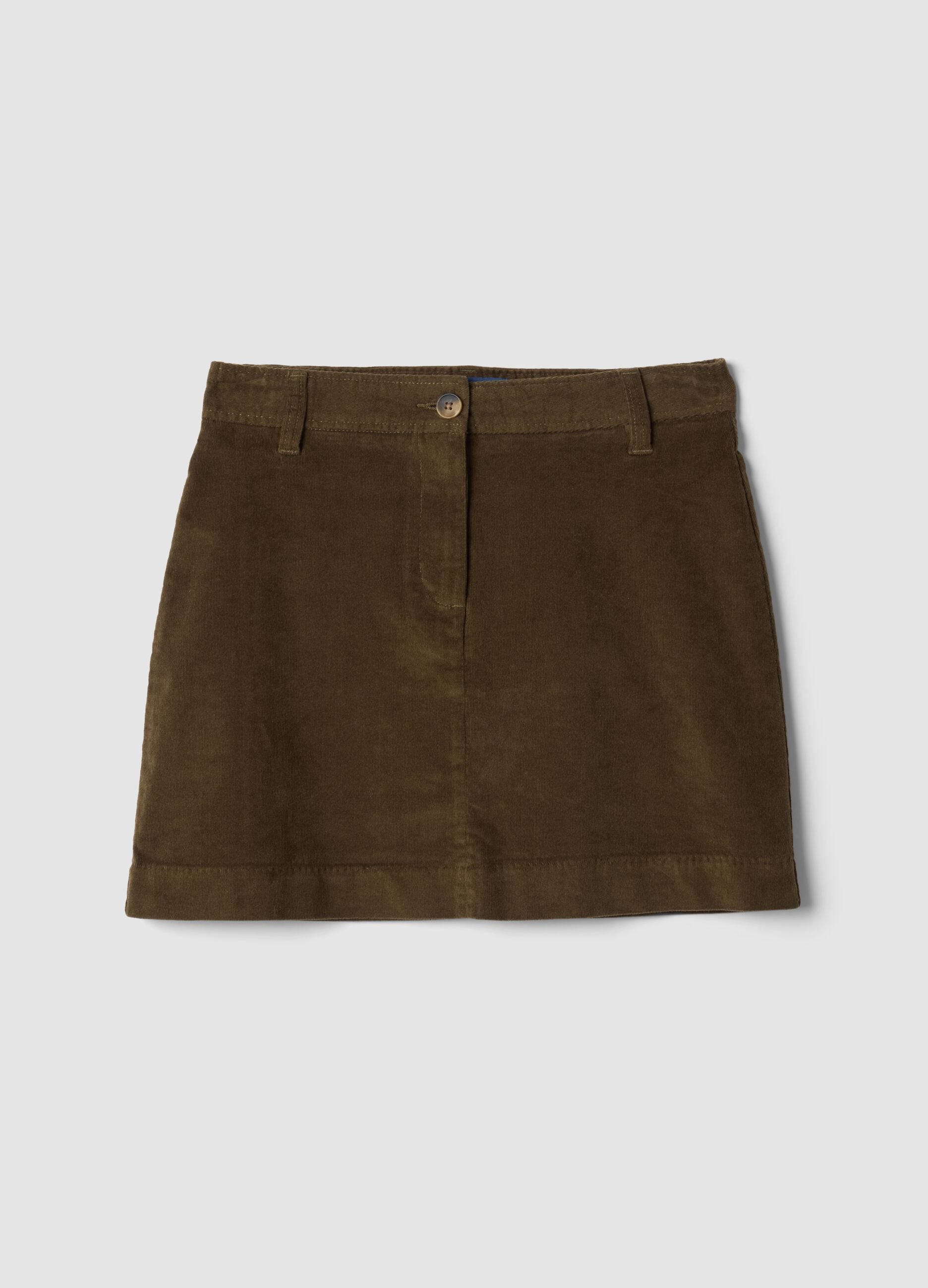Short green ribbed stretch-cotton skirt