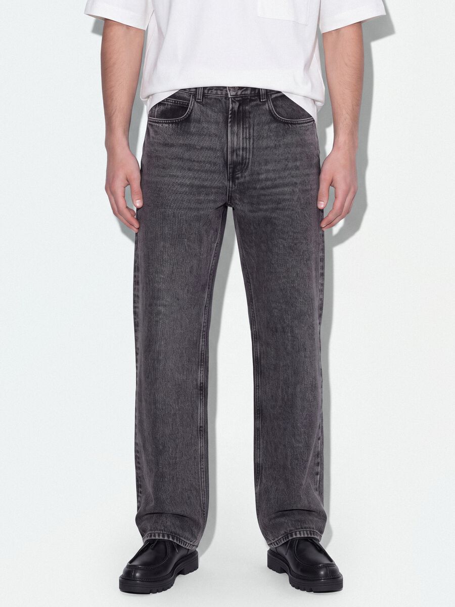 Jeans denim grigi flare fit in puro cotone_1