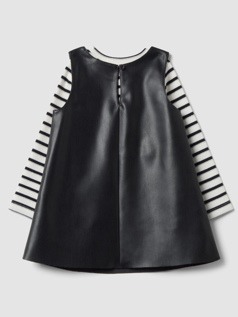 Black set with round-neck dress and striped round-neck top_1