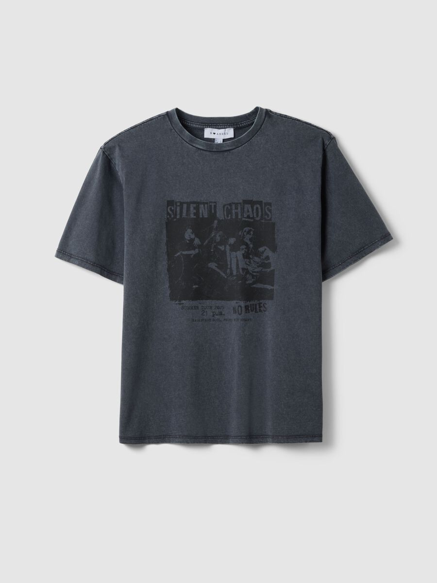 Grey pure cotton relaxed fit T-shirt with print_4
