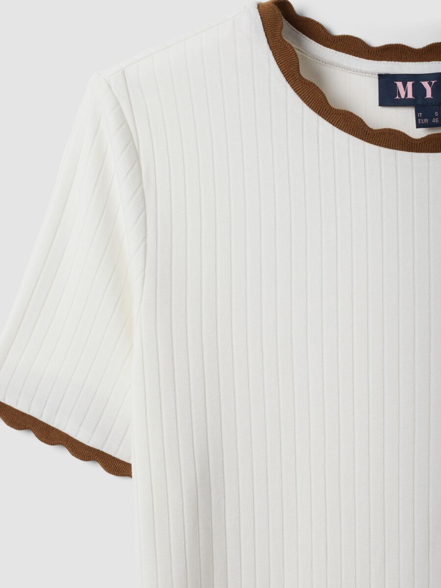 White stretch viscose crew-neck T-shirt with contrast trim_2