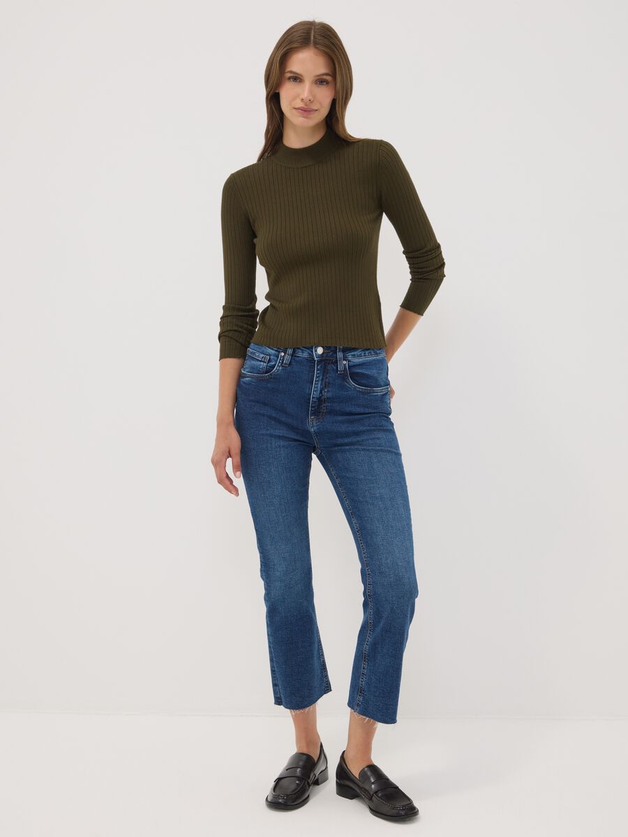 Green ribbed viscose-blend top with high neck_2