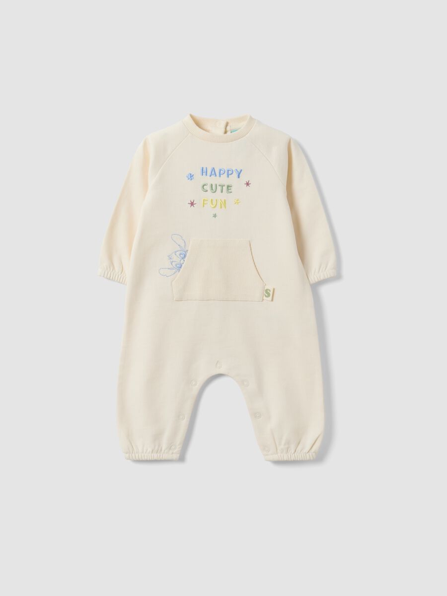 White organic cotton baby sleepsuit with Stitch print_0