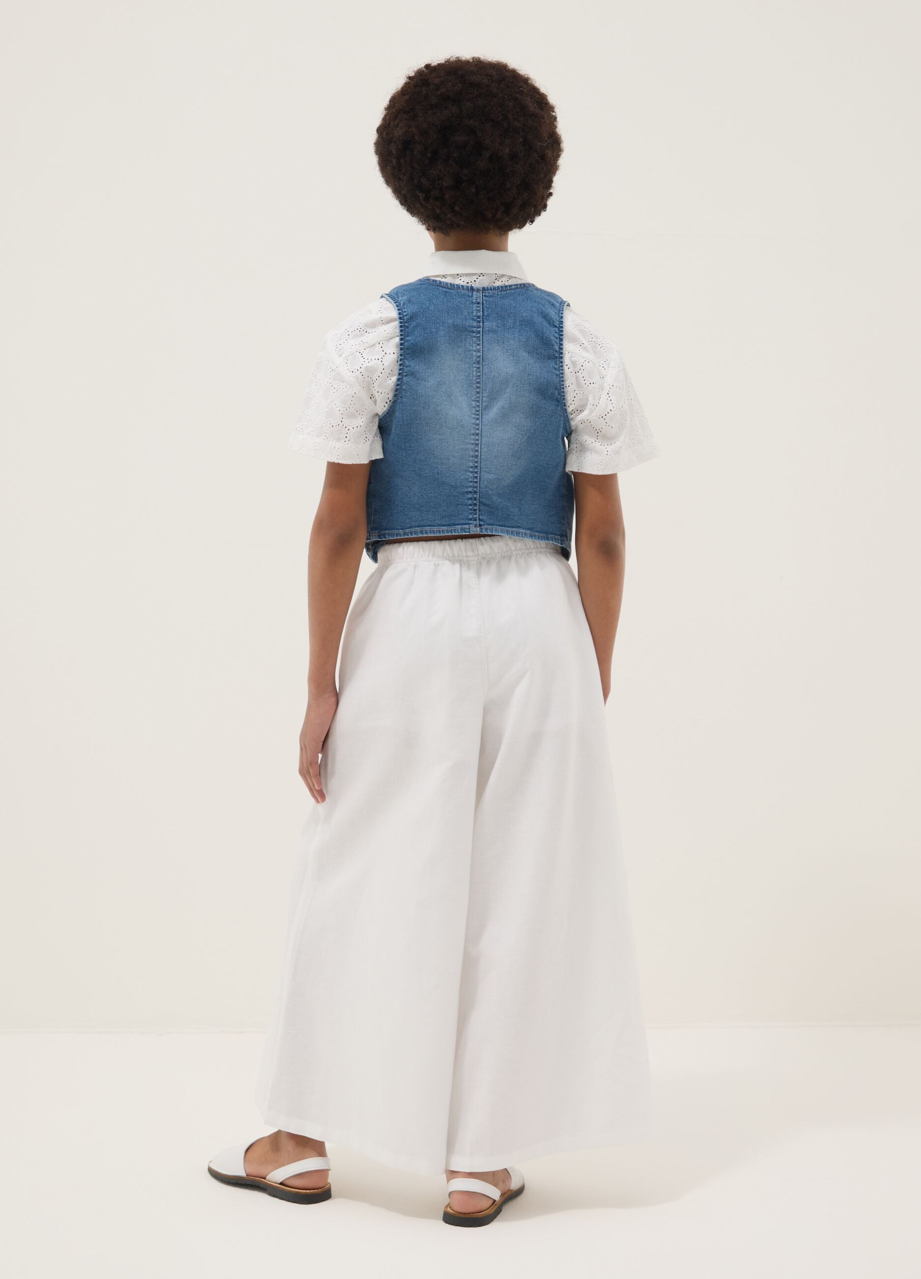 White linen and cotton blend palazzo trousers