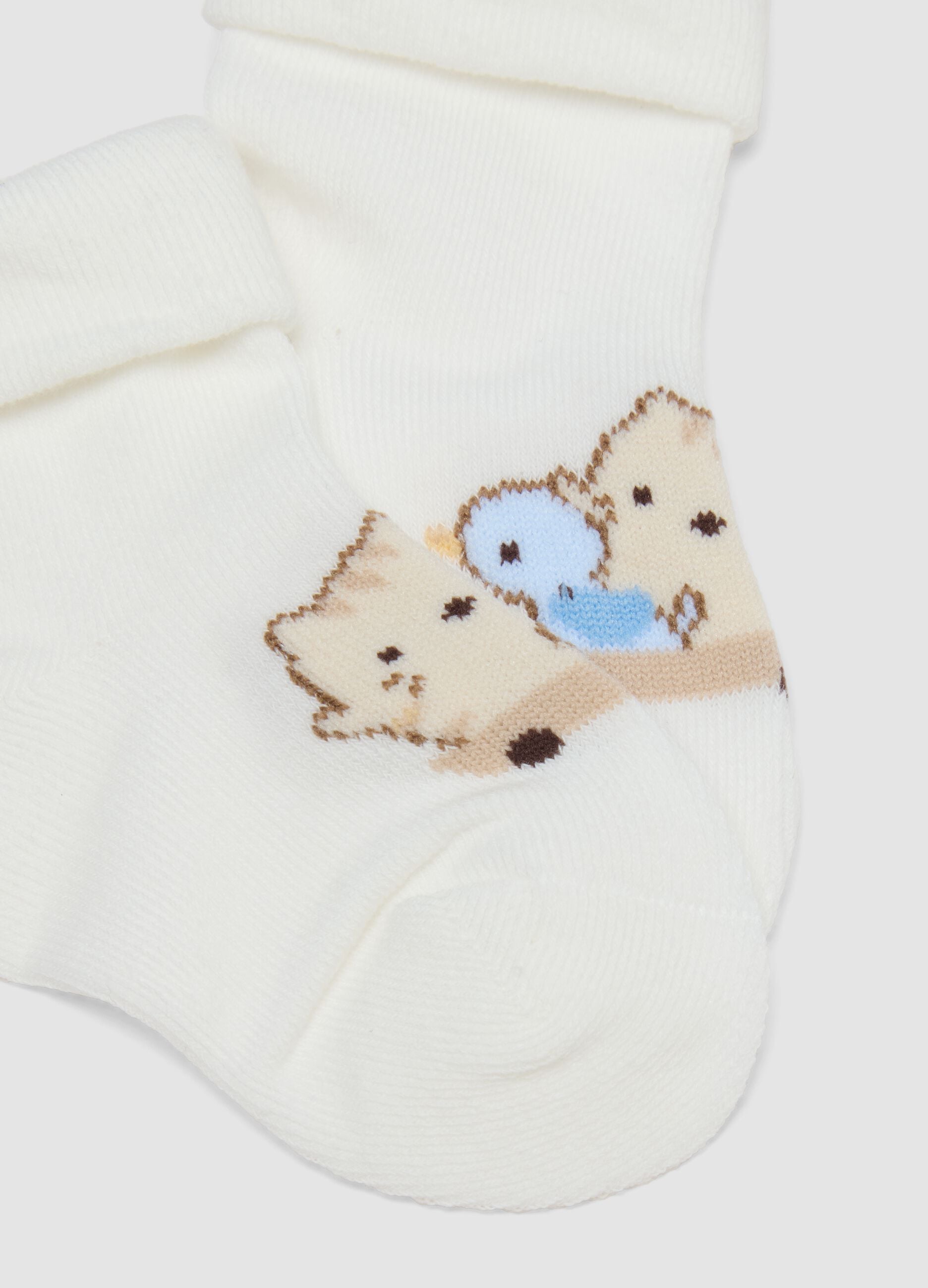 Multicoloured cotton mix baby socks with animal designs, pack of two