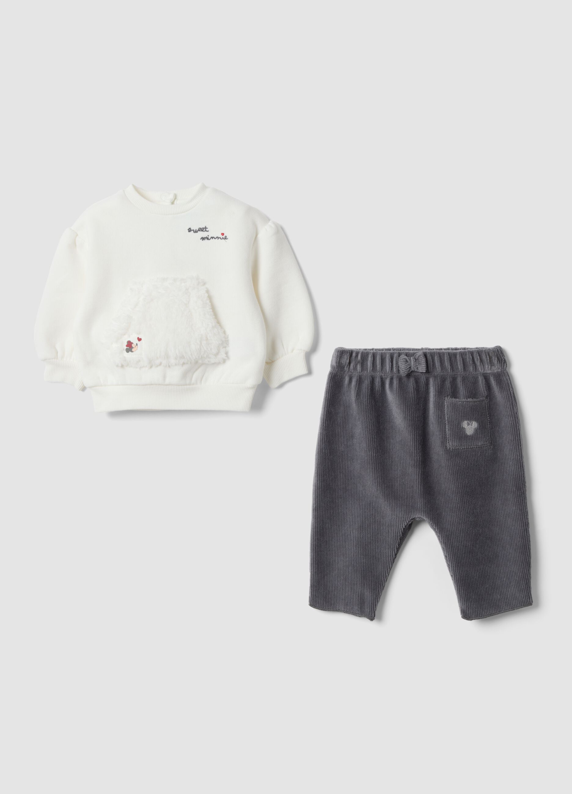 White and grey organic cotton set with Minnie details