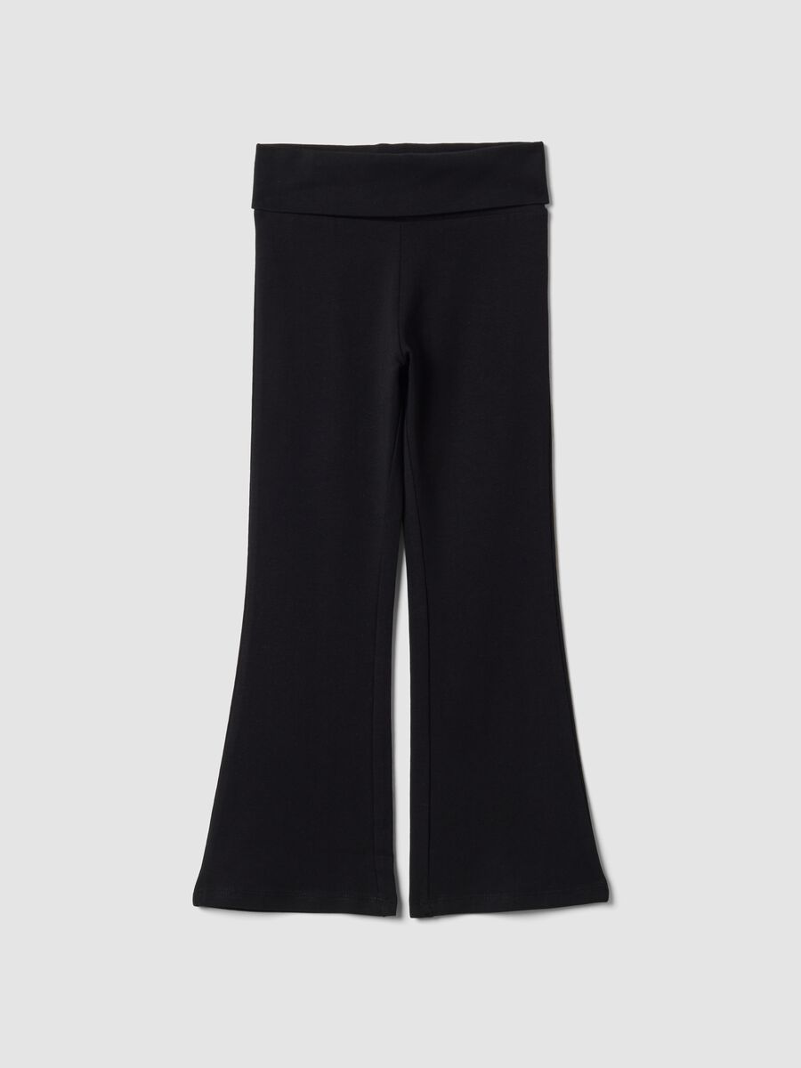 Black flared leggings in stretch organic cotton for girls_0