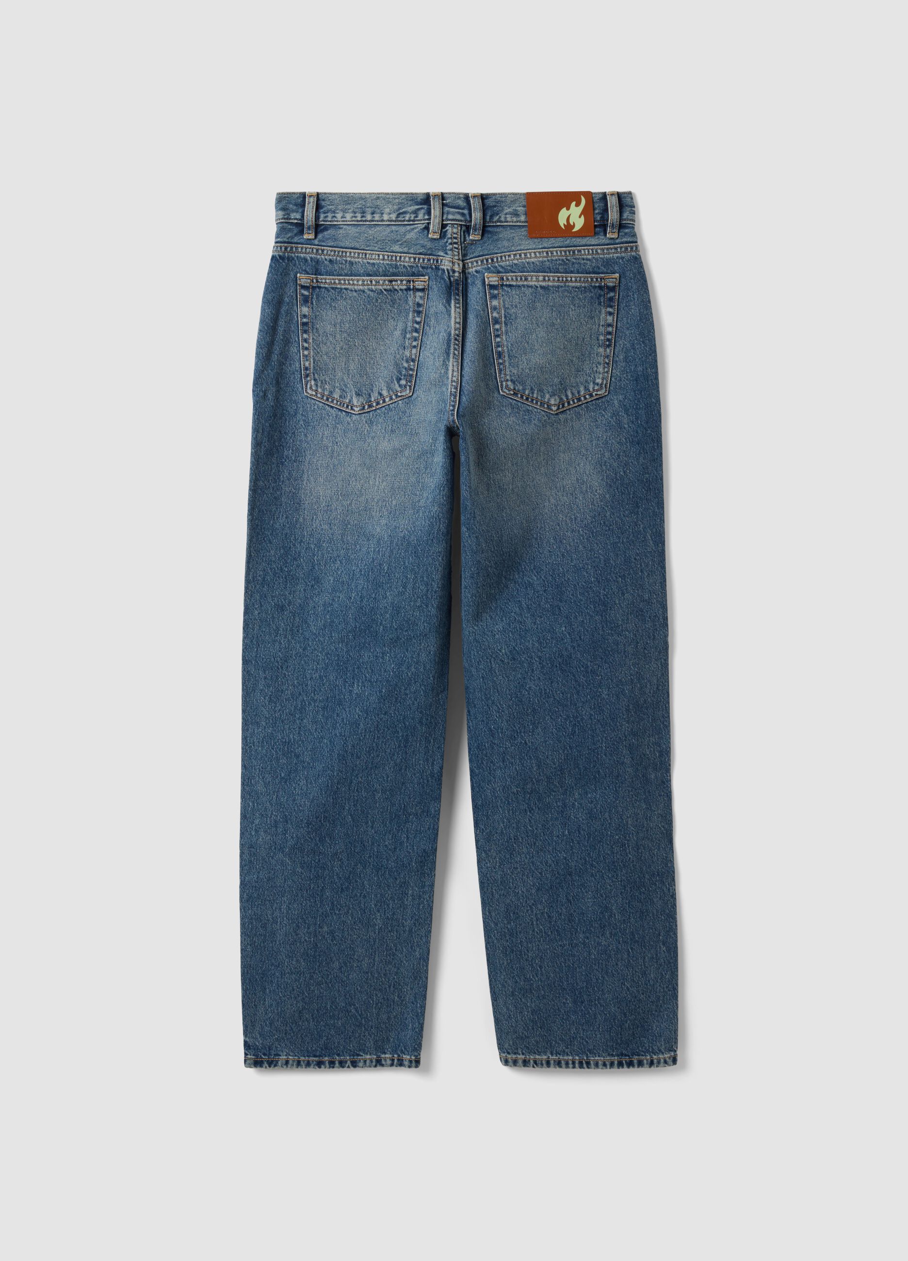 Blue denim jeans in pure cotton, loose fit