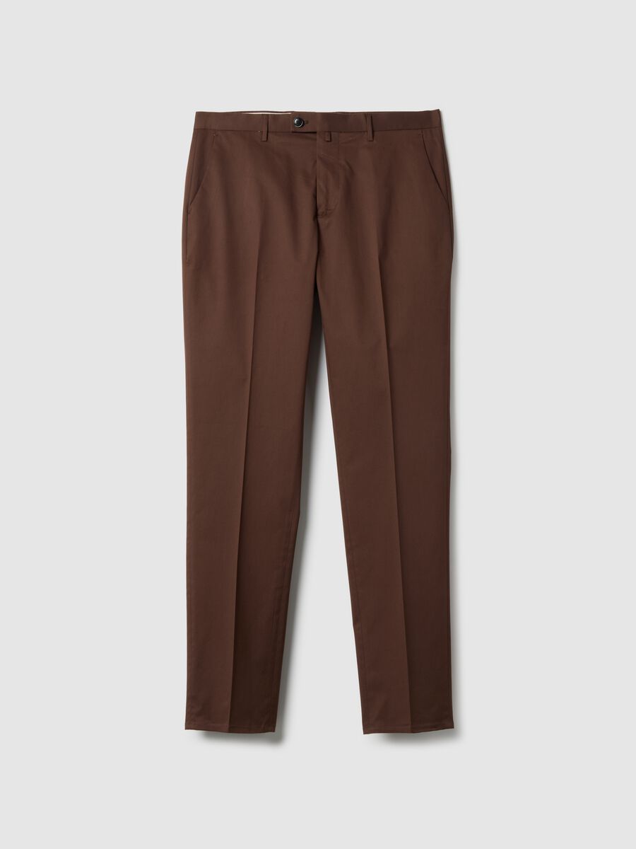 Pantaloni in cotone elasticizzato marroni regular fit_4
