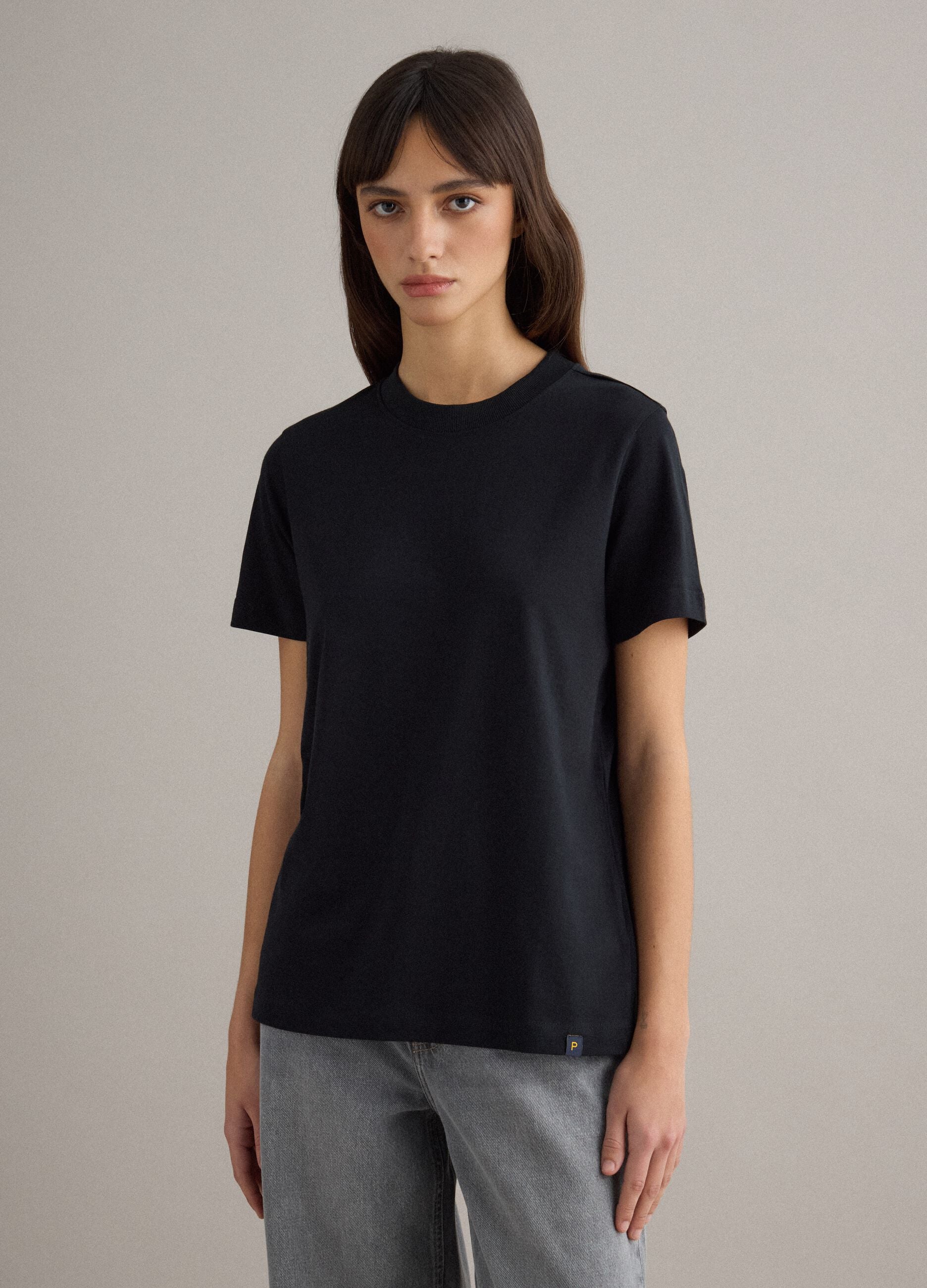 Black pure cotton crew neck t-shirt in regular fit