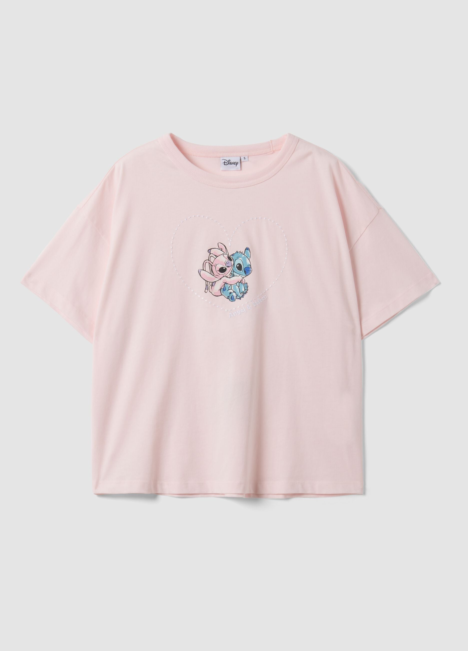 Pink pure cotton Lilo & Stitch print T-shirt, regular fit
