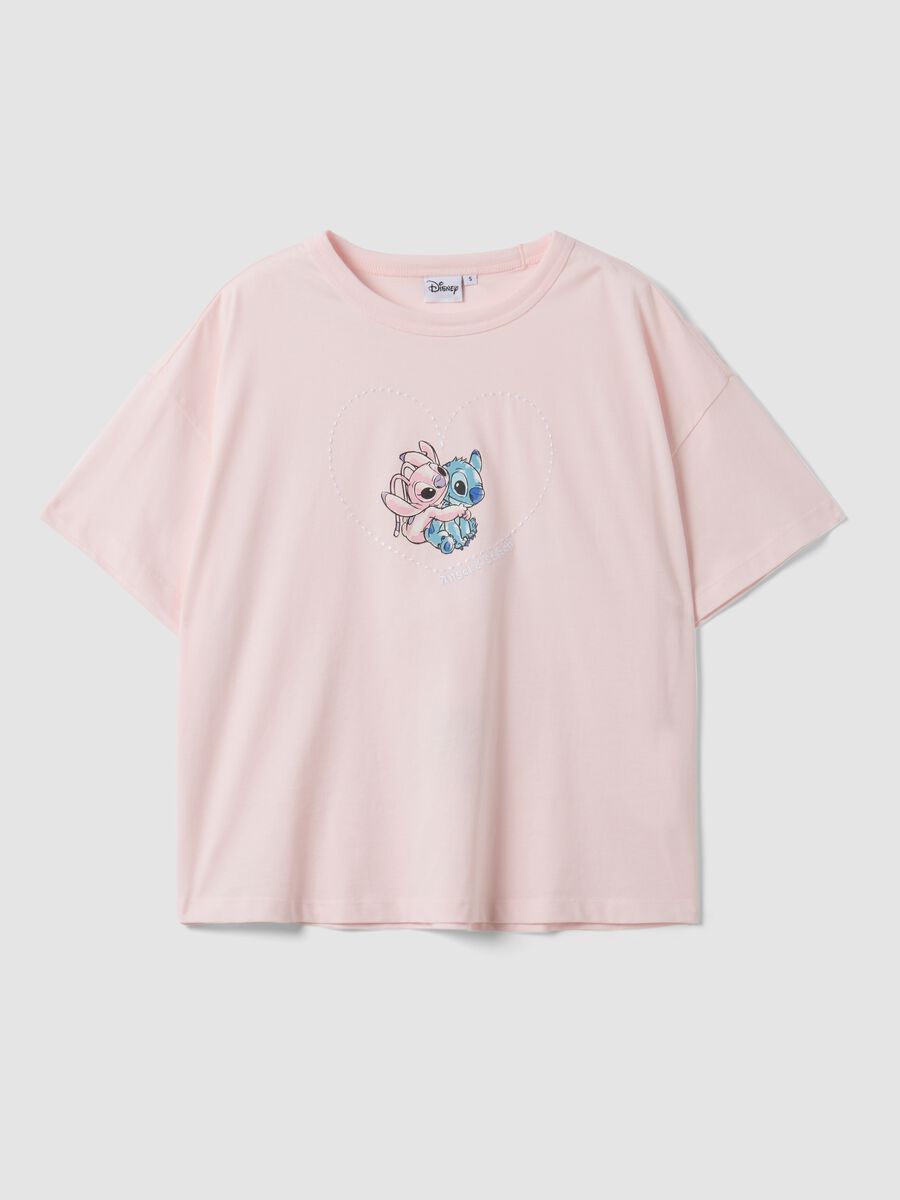 T-shirt rosa in puro cotone con stampa Lilo e Stitch regular fit_4