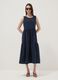 Blue sleeveless pure cotton dress with tiered skirt, regular fit_0