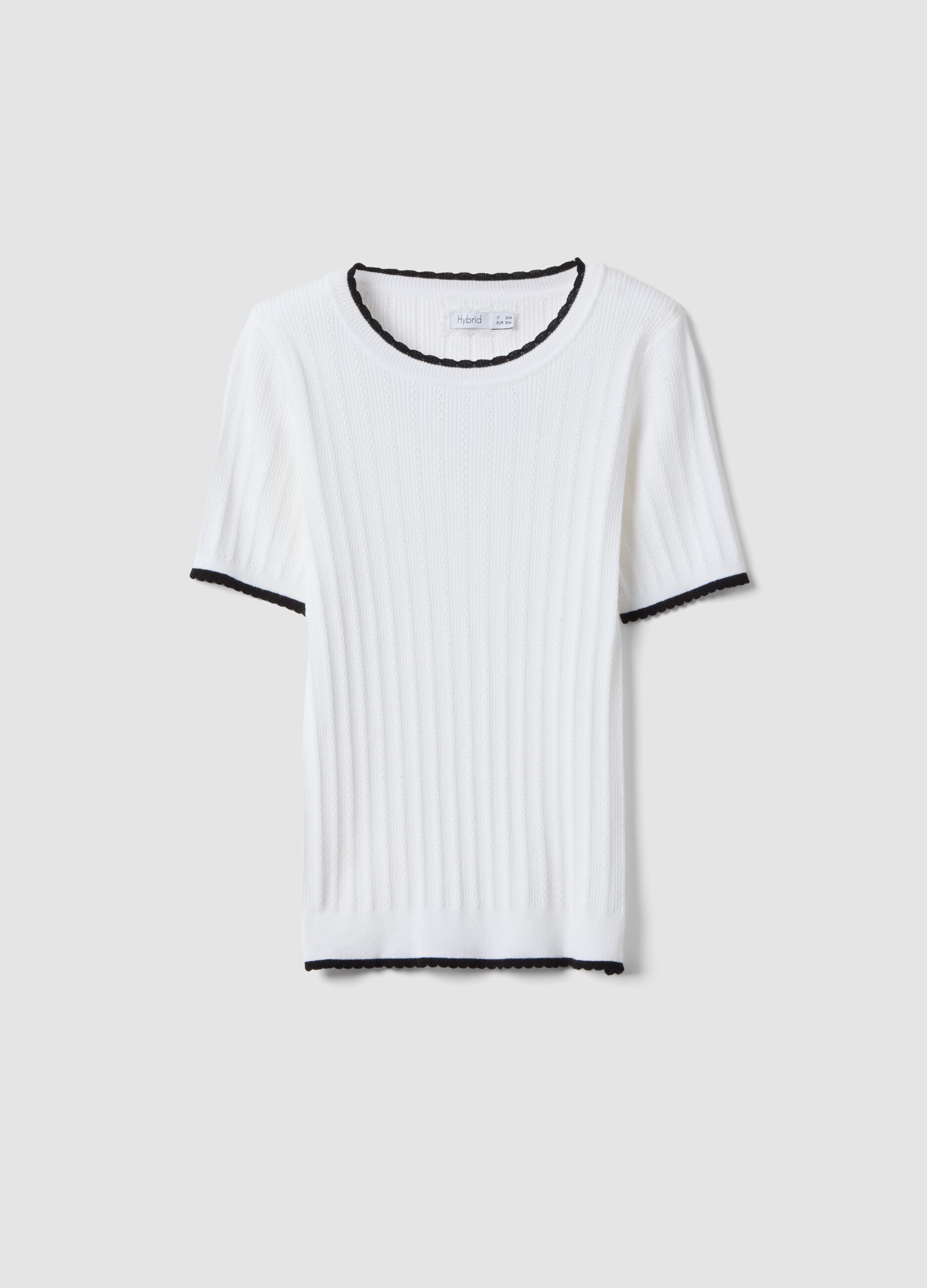 White viscose blend t-shirt regular fit with perforated details