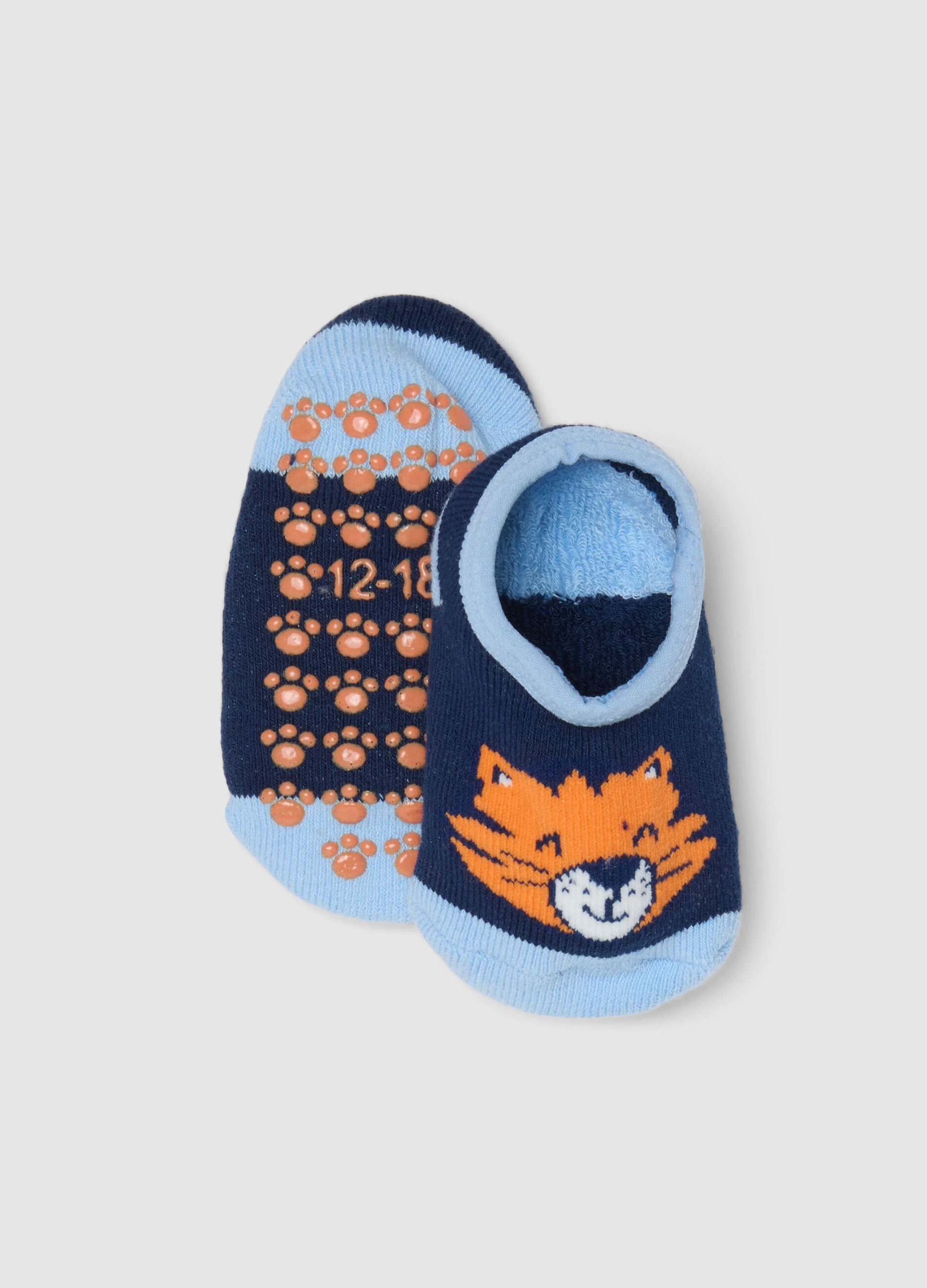 Multicoloured cotton blend non-slip baby socks featuring a tiger