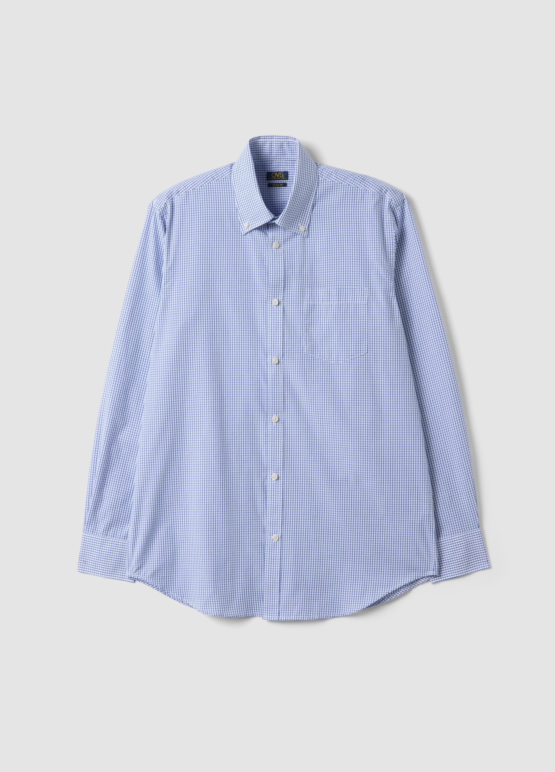 Light blue cotton-blend checked easy-iron regular-fit shirt