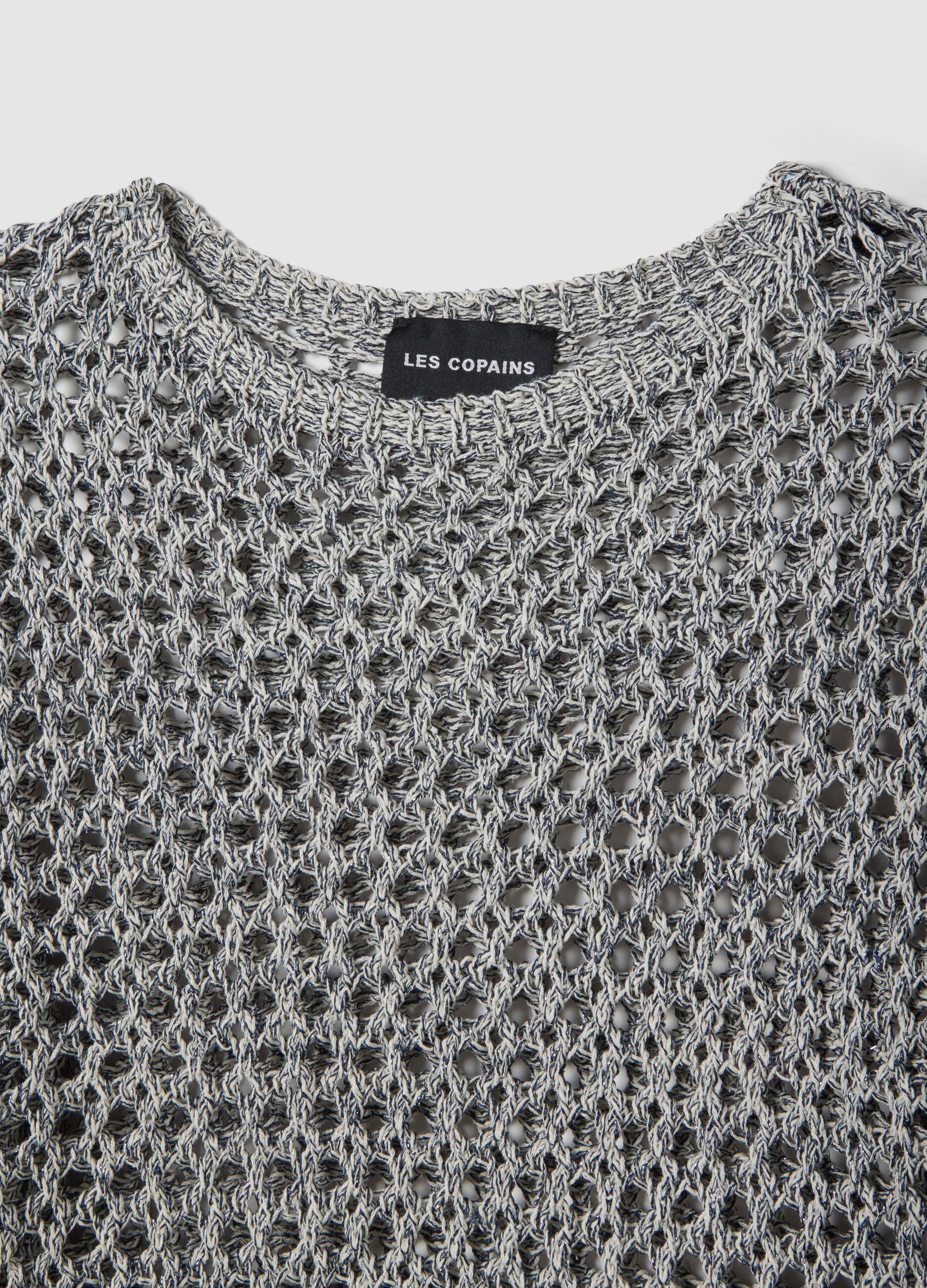 Grey cotton blend jumper with mesh pattern