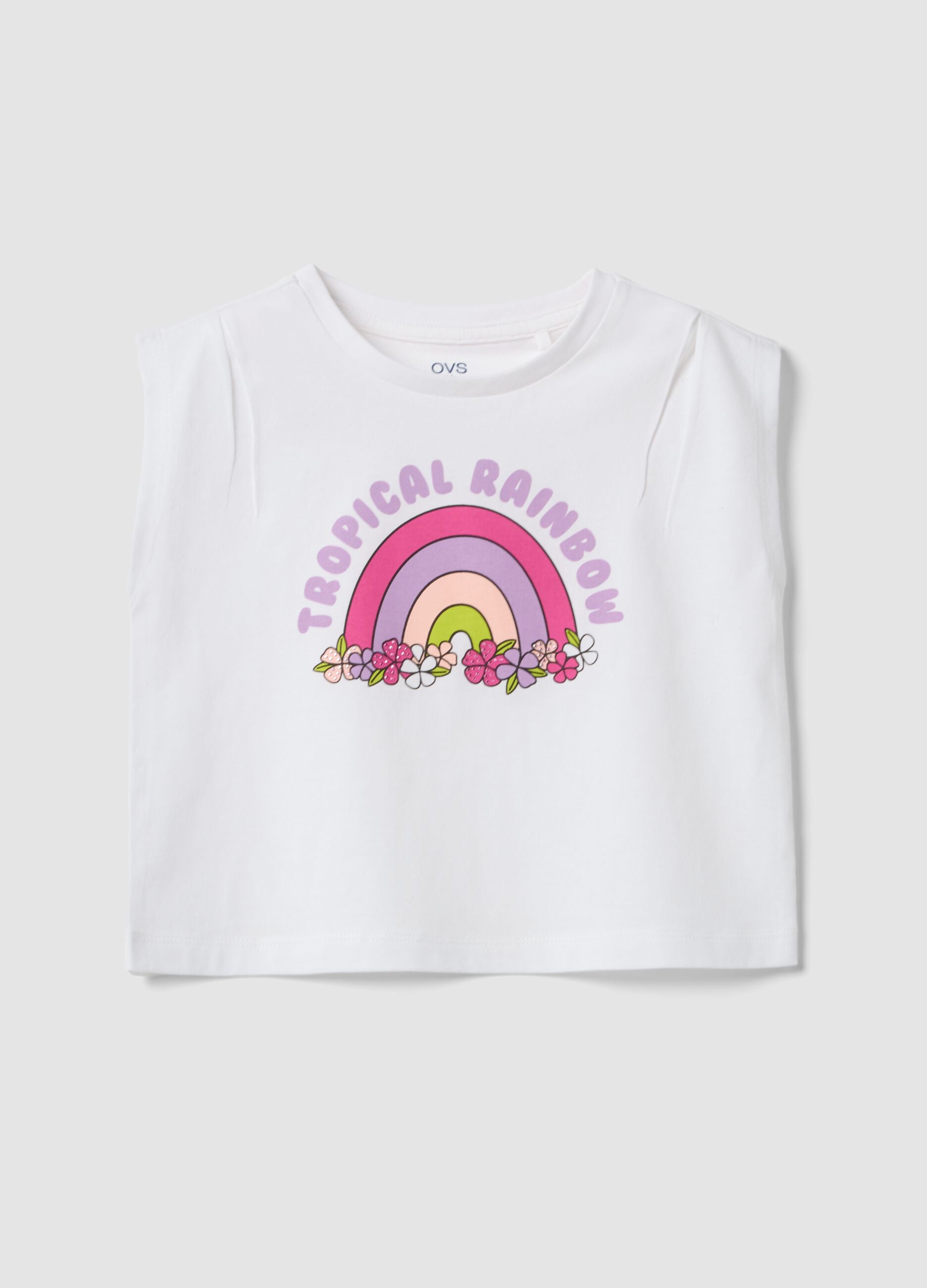 White pure cotton vest top with print