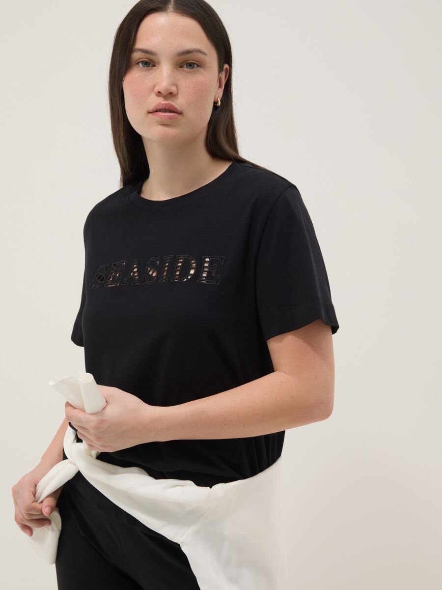 Black pure cotton short-sleeve T-shirt_0