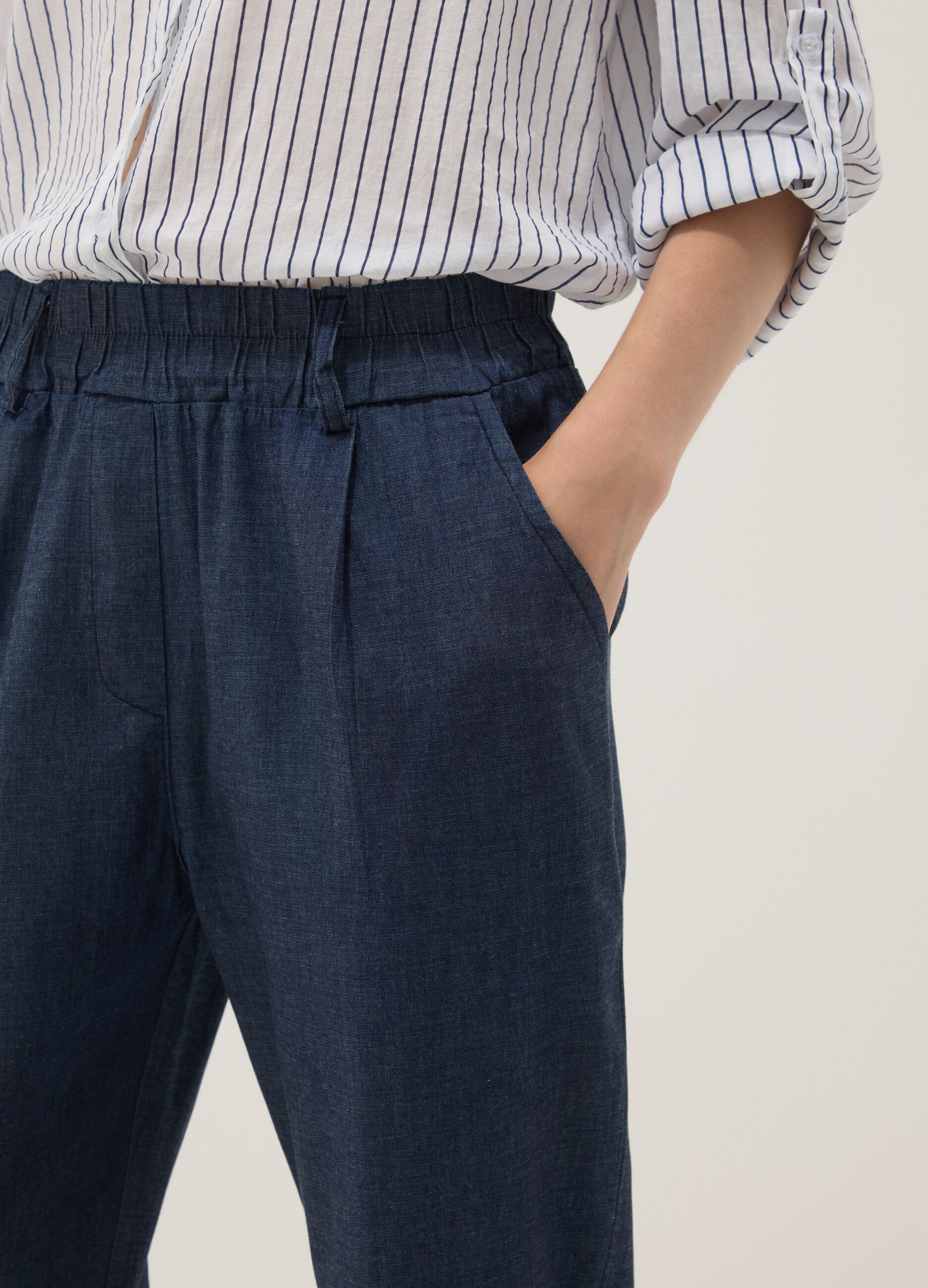 Blue stretch cotton trousers